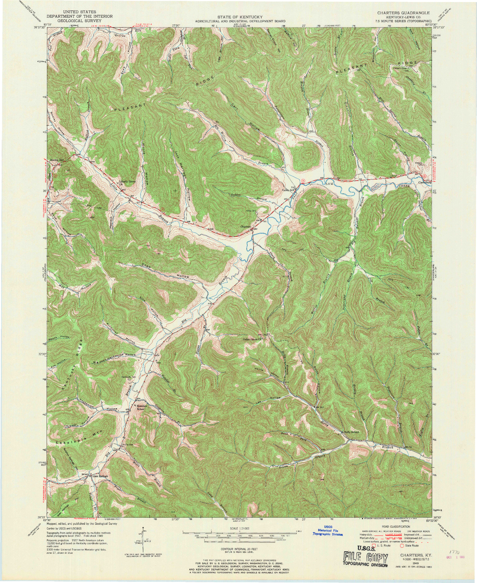 USGS 1:24000-SCALE QUADRANGLE FOR CHARTERS, KY 1949