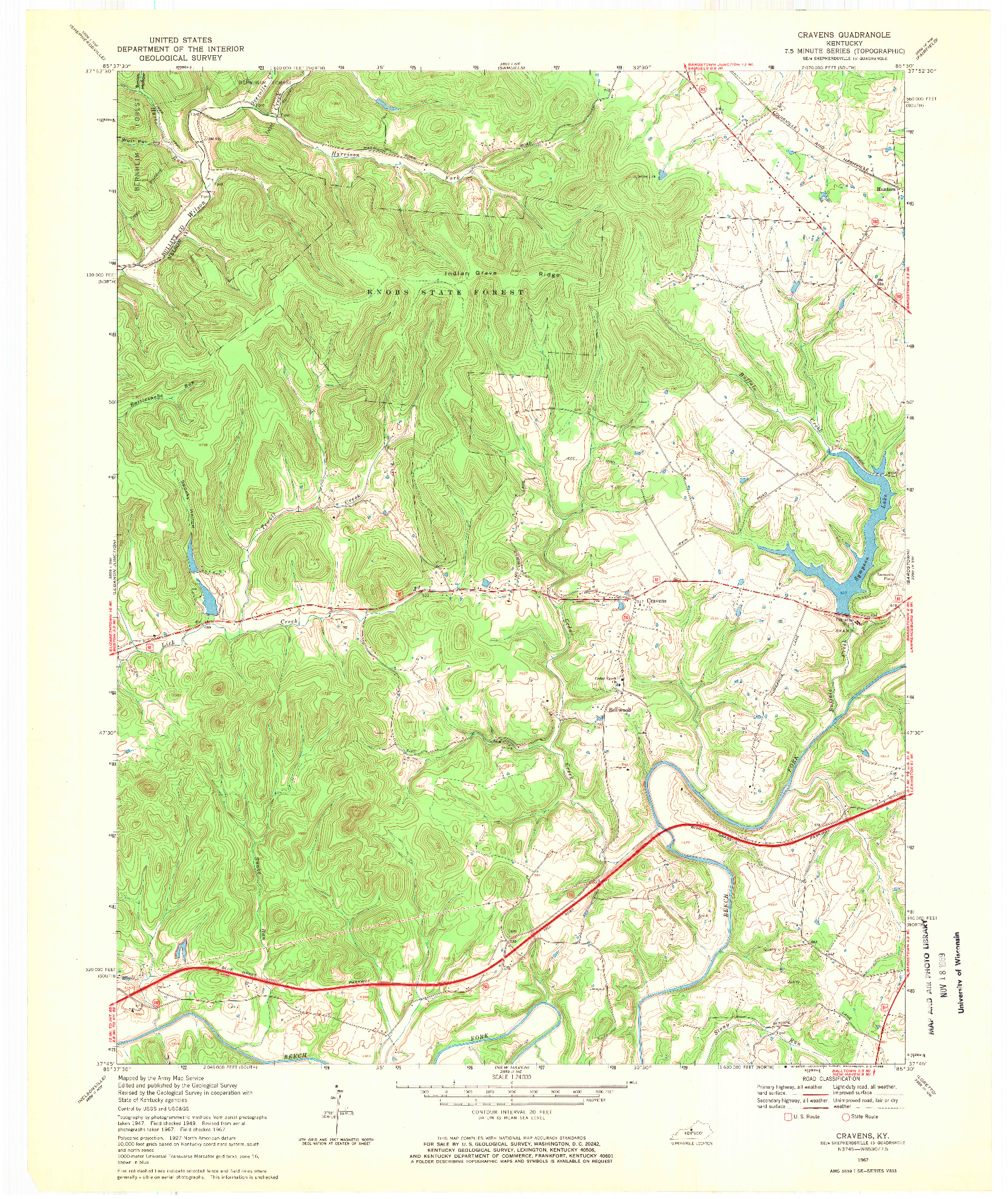USGS 1:24000-SCALE QUADRANGLE FOR CRAVENS, KY 1967