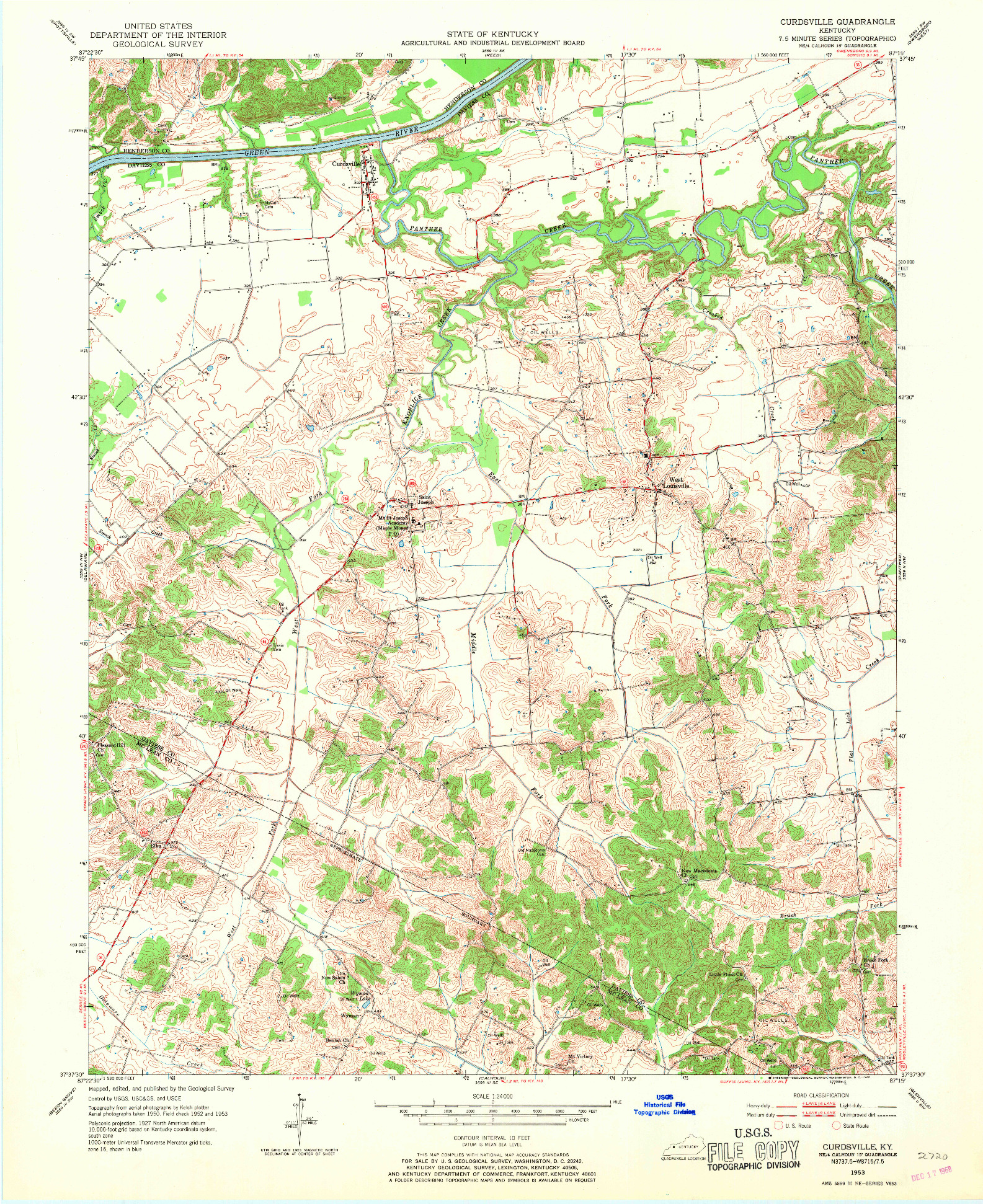 USGS 1:24000-SCALE QUADRANGLE FOR CURDSVILLE, KY 1953