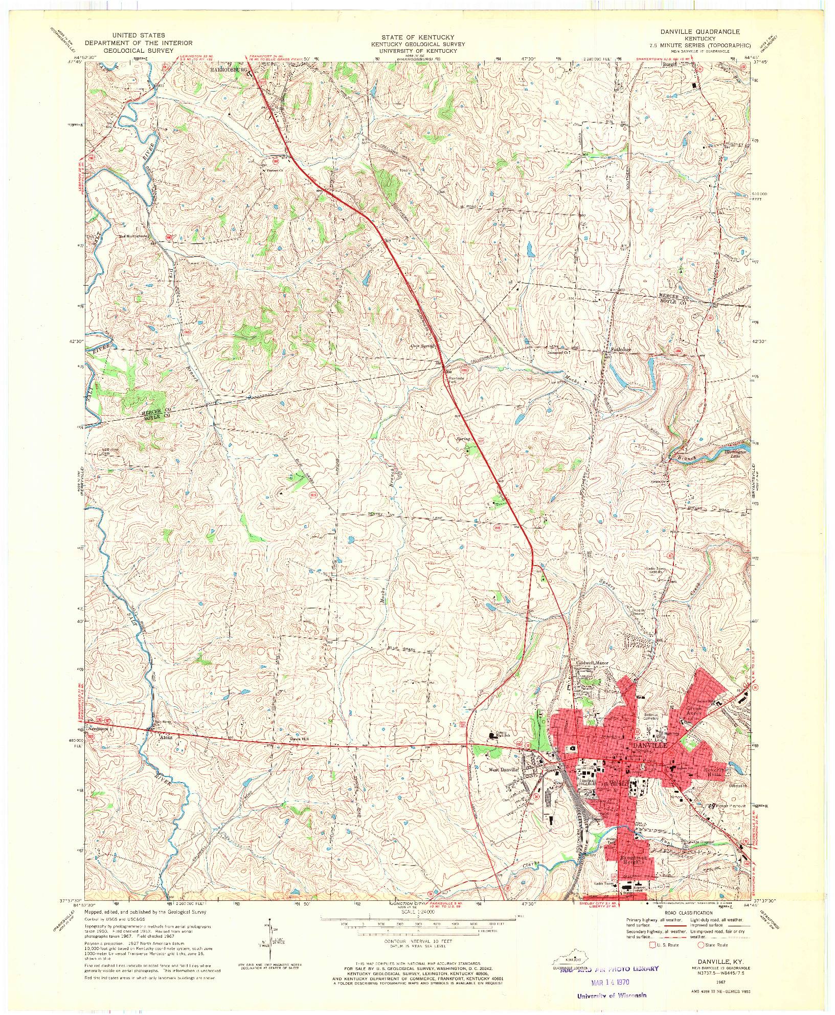 USGS 1:24000-SCALE QUADRANGLE FOR DANVILLE, KY 1967