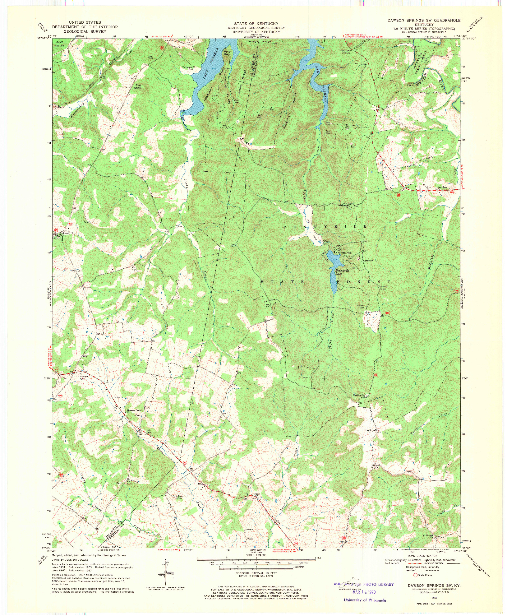 USGS 1:24000-SCALE QUADRANGLE FOR DAWSON SPRINGS SW, KY 1967
