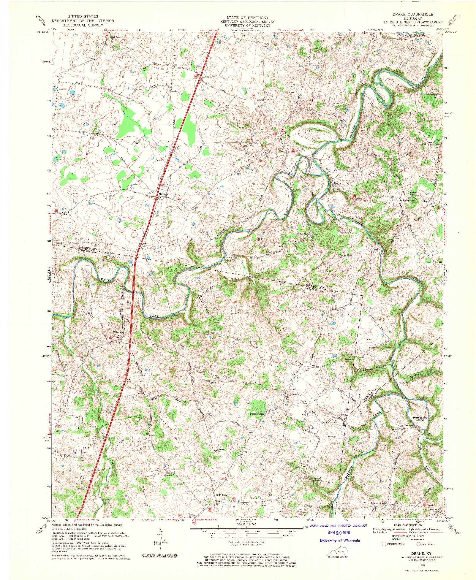 USGS 1:24000-SCALE QUADRANGLE FOR DRAKE, KY 1968