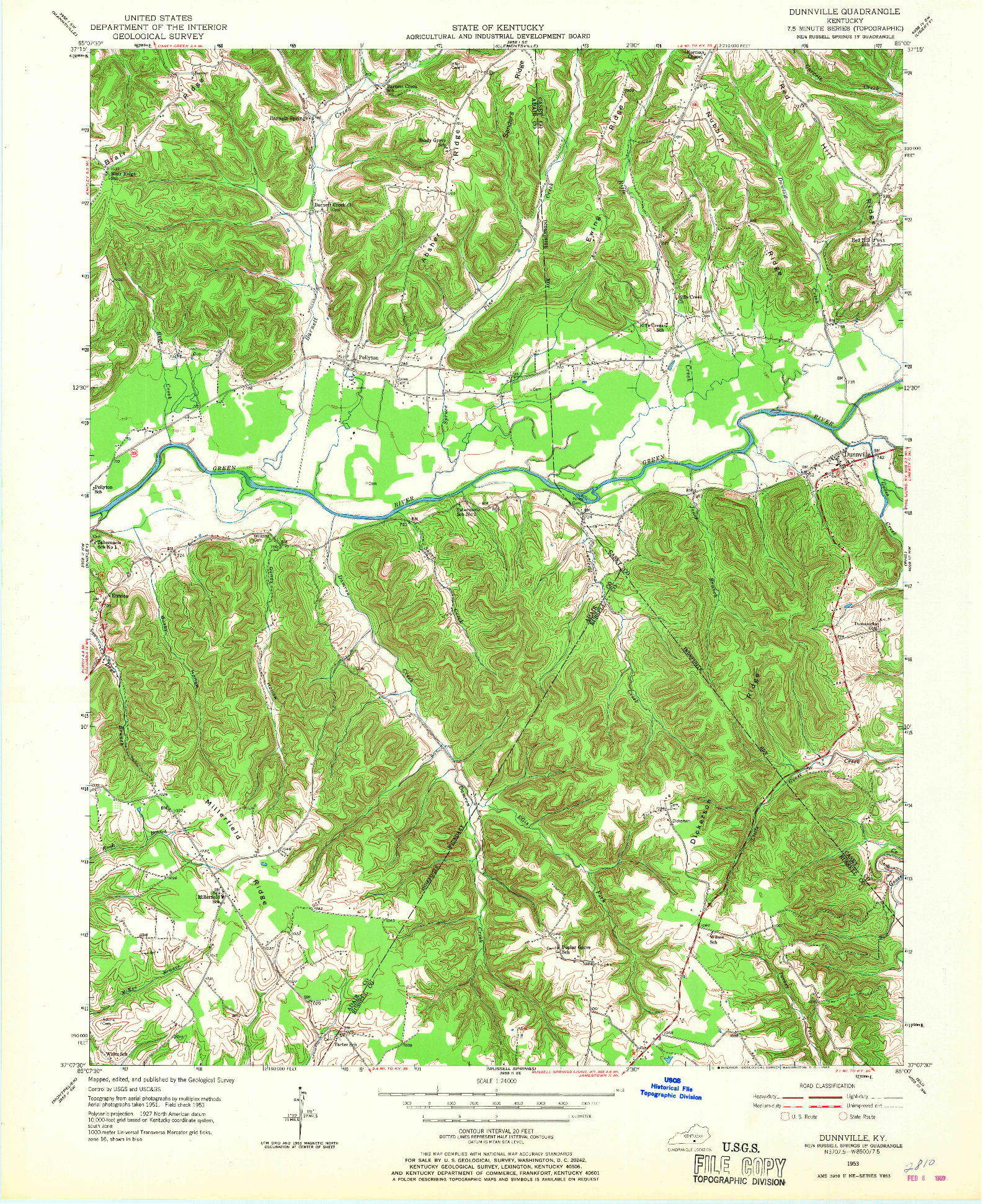 USGS 1:24000-SCALE QUADRANGLE FOR DUNNVILLE, KY 1953