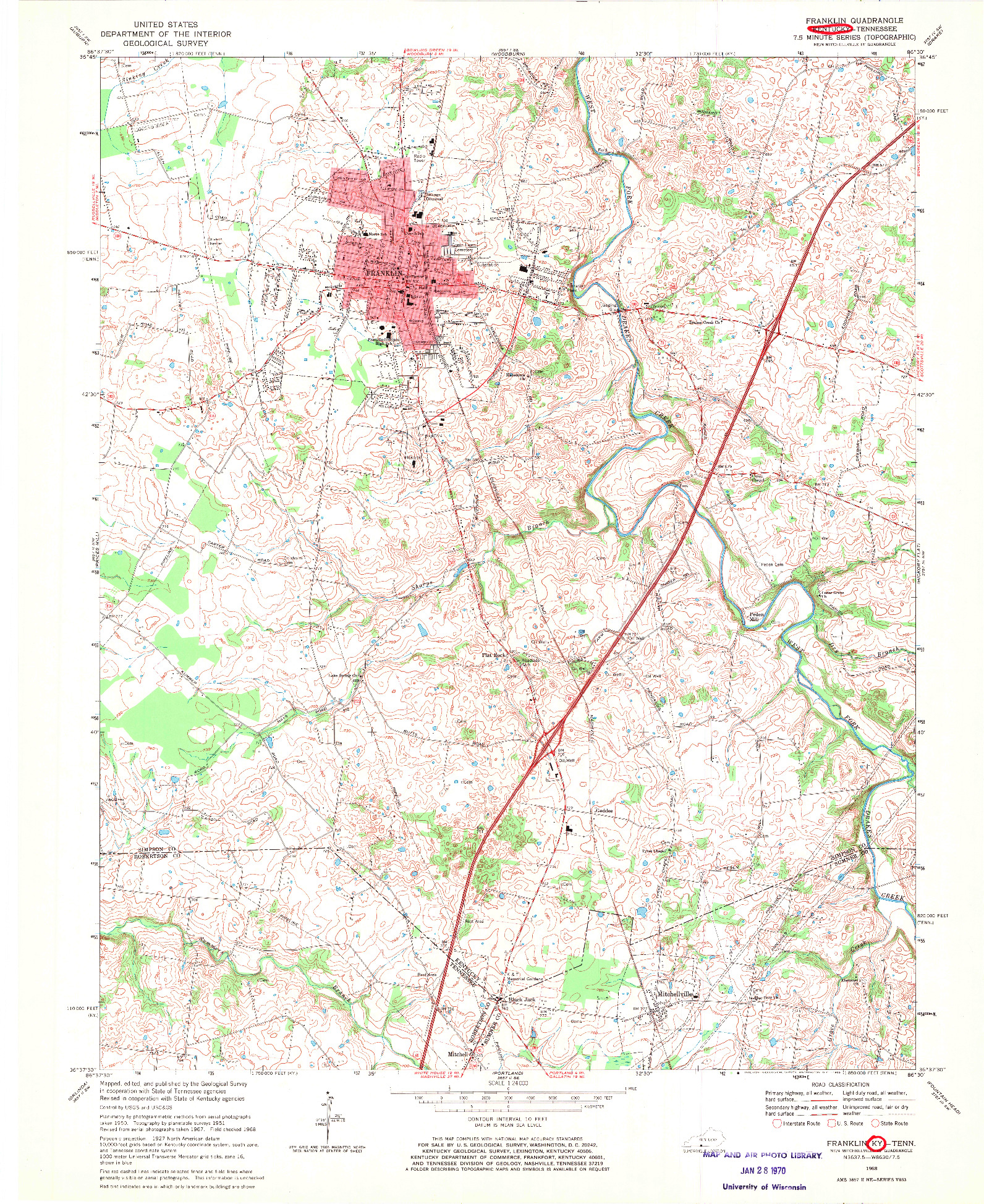 USGS 1:24000-SCALE QUADRANGLE FOR FRANKLIN, KY 1968