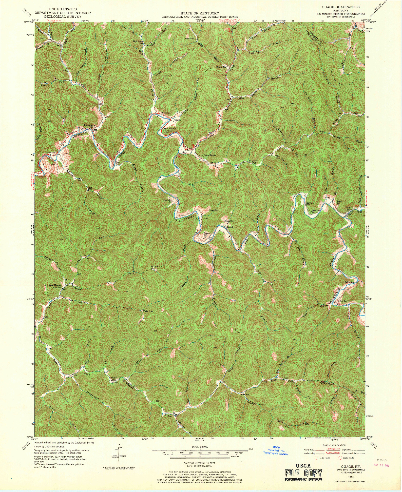 USGS 1:24000-SCALE QUADRANGLE FOR GUAGE, KY 1951