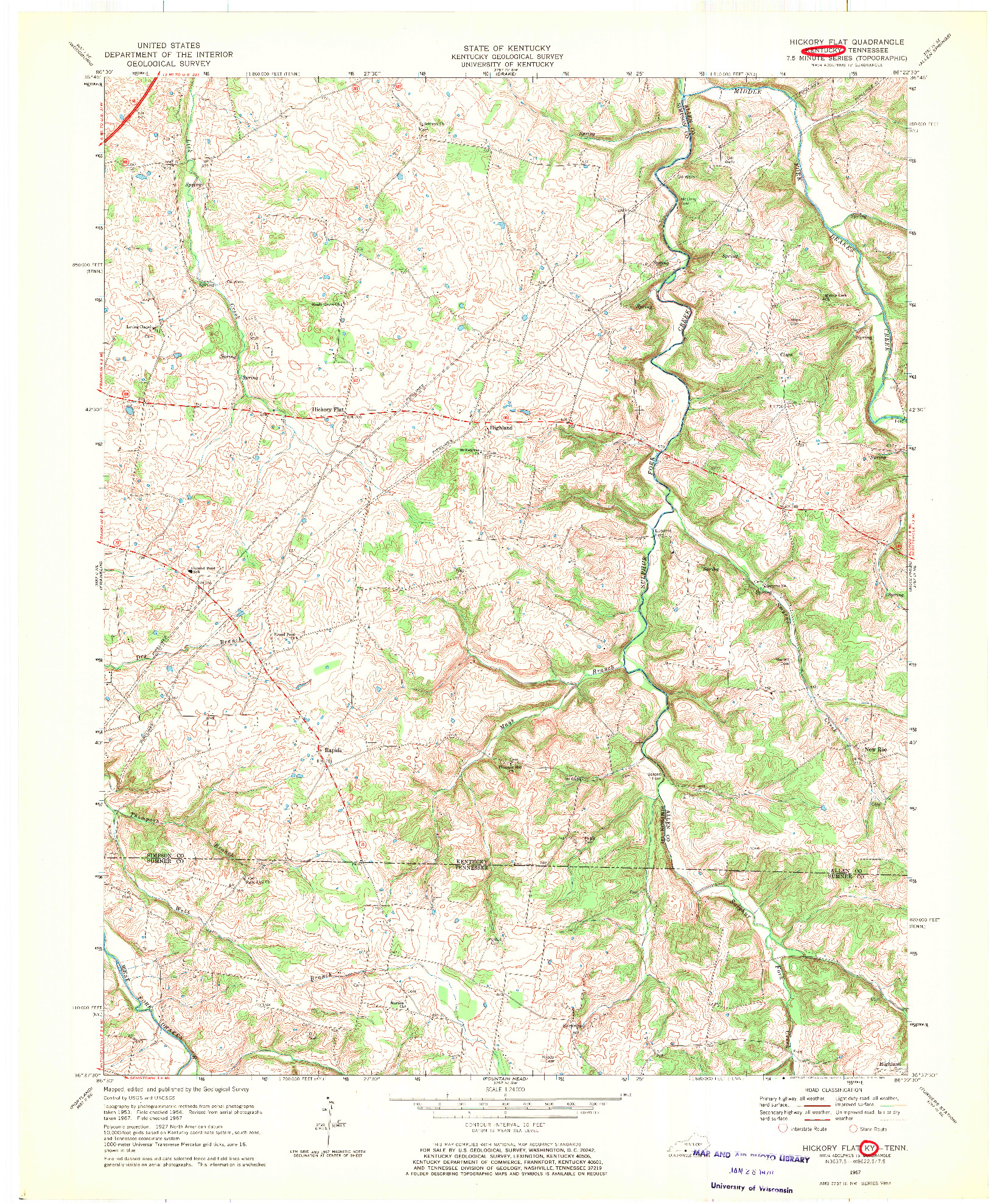 USGS 1:24000-SCALE QUADRANGLE FOR HICKORY FLAT, KY 1967