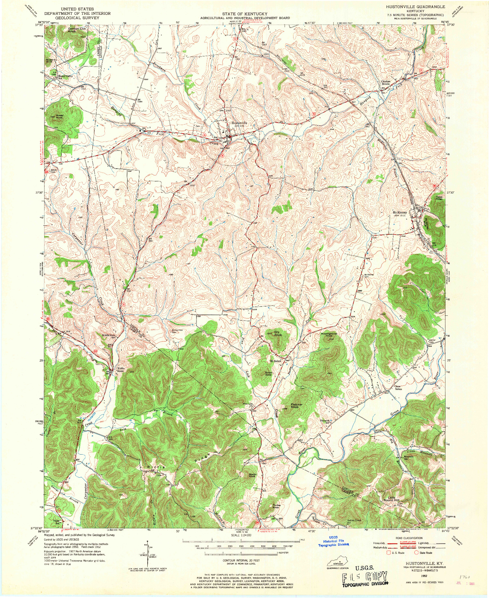 USGS 1:24000-SCALE QUADRANGLE FOR HUSTONVILLE, KY 1952