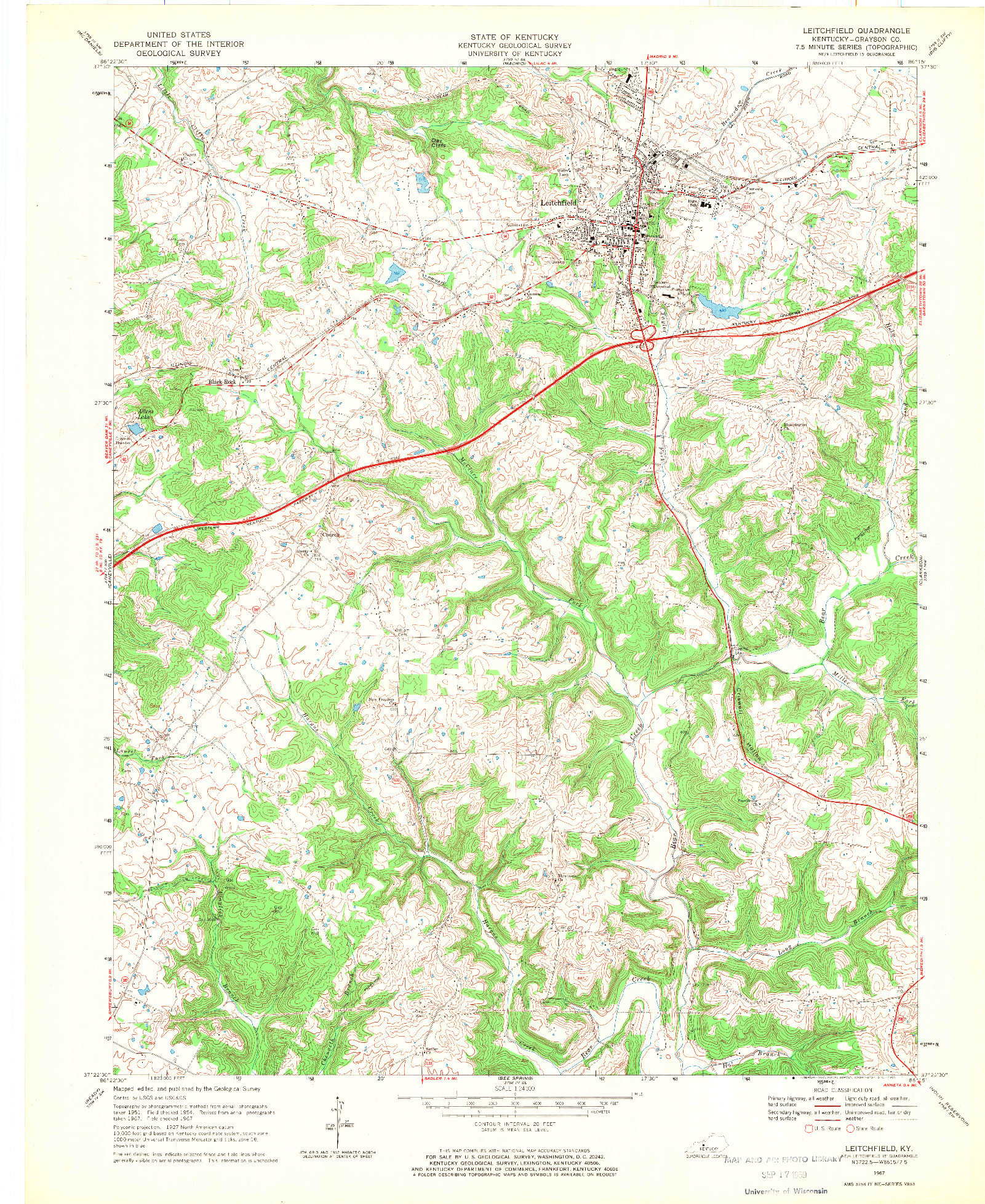 USGS 1:24000-SCALE QUADRANGLE FOR LEITCHFIELD, KY 1967