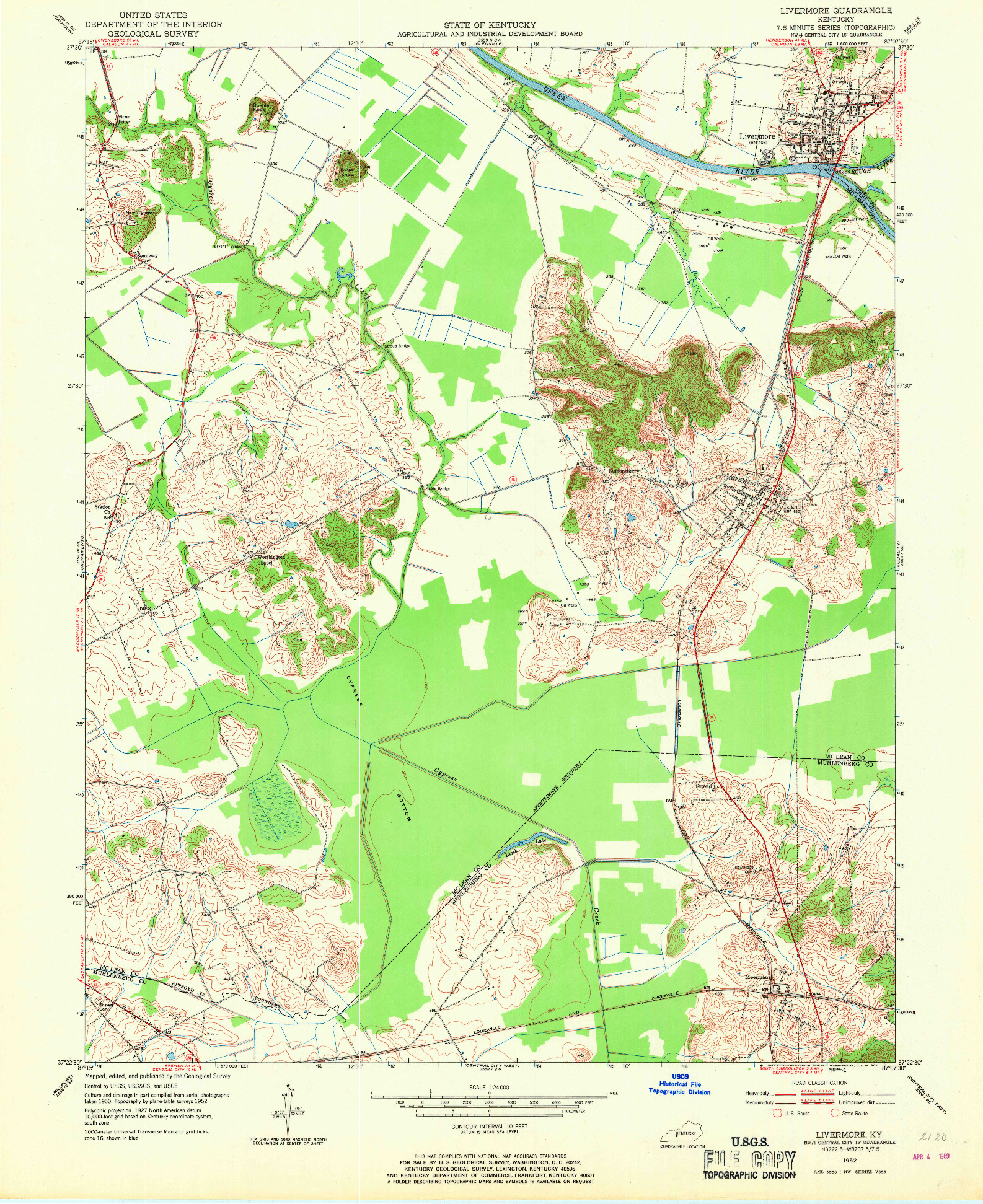 USGS 1:24000-SCALE QUADRANGLE FOR LIVERMORE, KY 1952