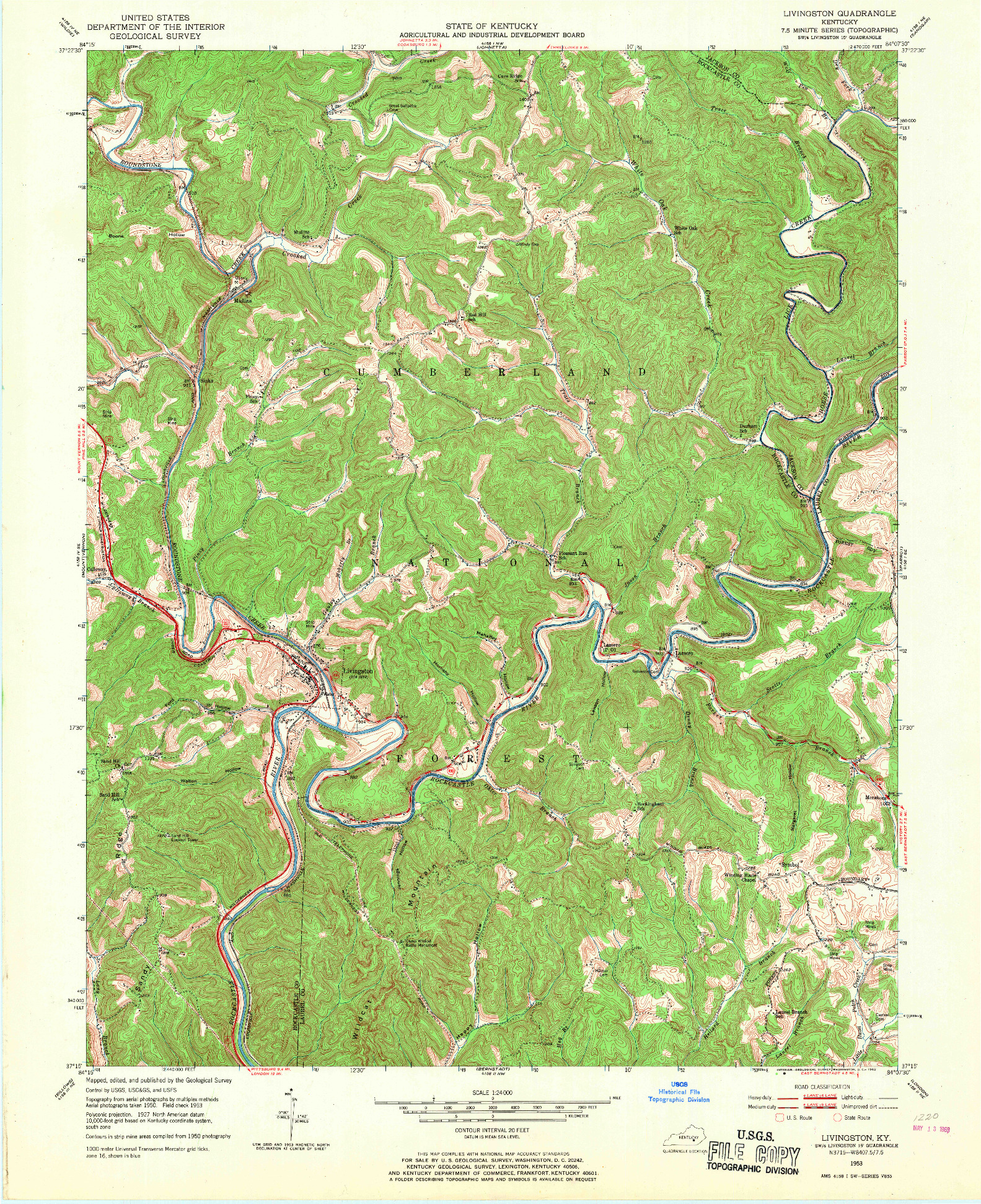 USGS 1:24000-SCALE QUADRANGLE FOR LIVINGSTON, KY 1953