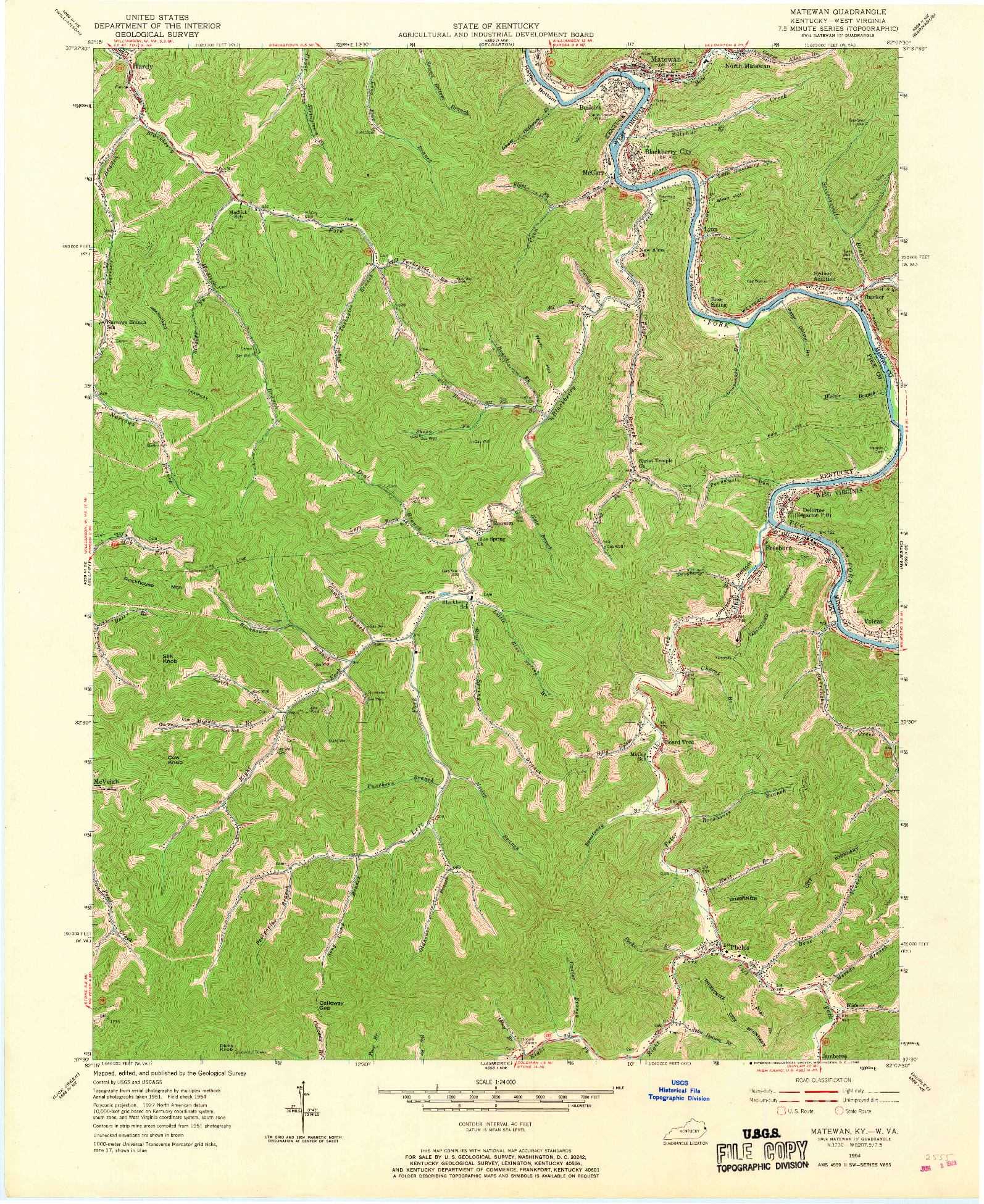 USGS 1:24000-SCALE QUADRANGLE FOR MATEWAN, KY 1954