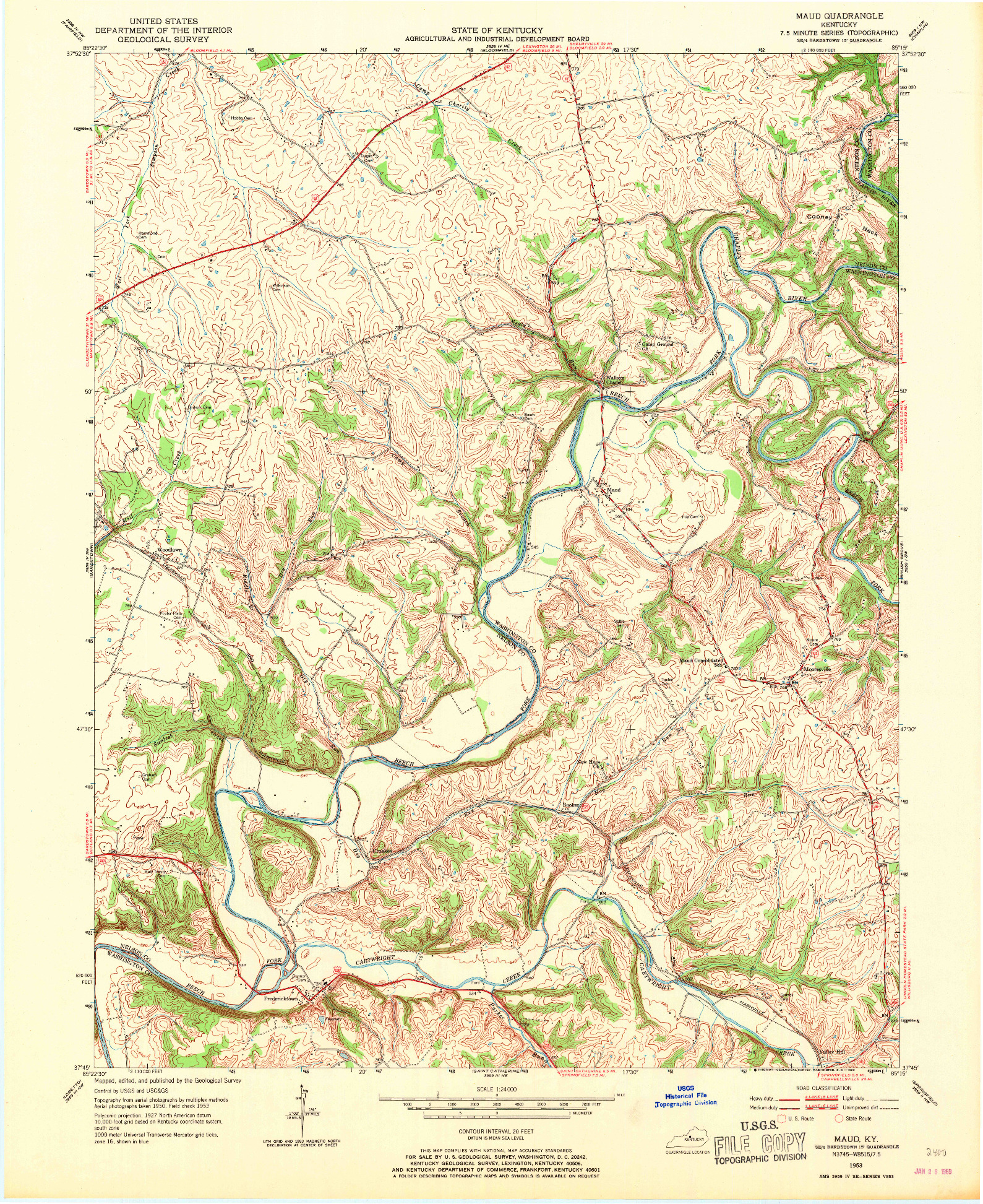 USGS 1:24000-SCALE QUADRANGLE FOR MAUD, KY 1953
