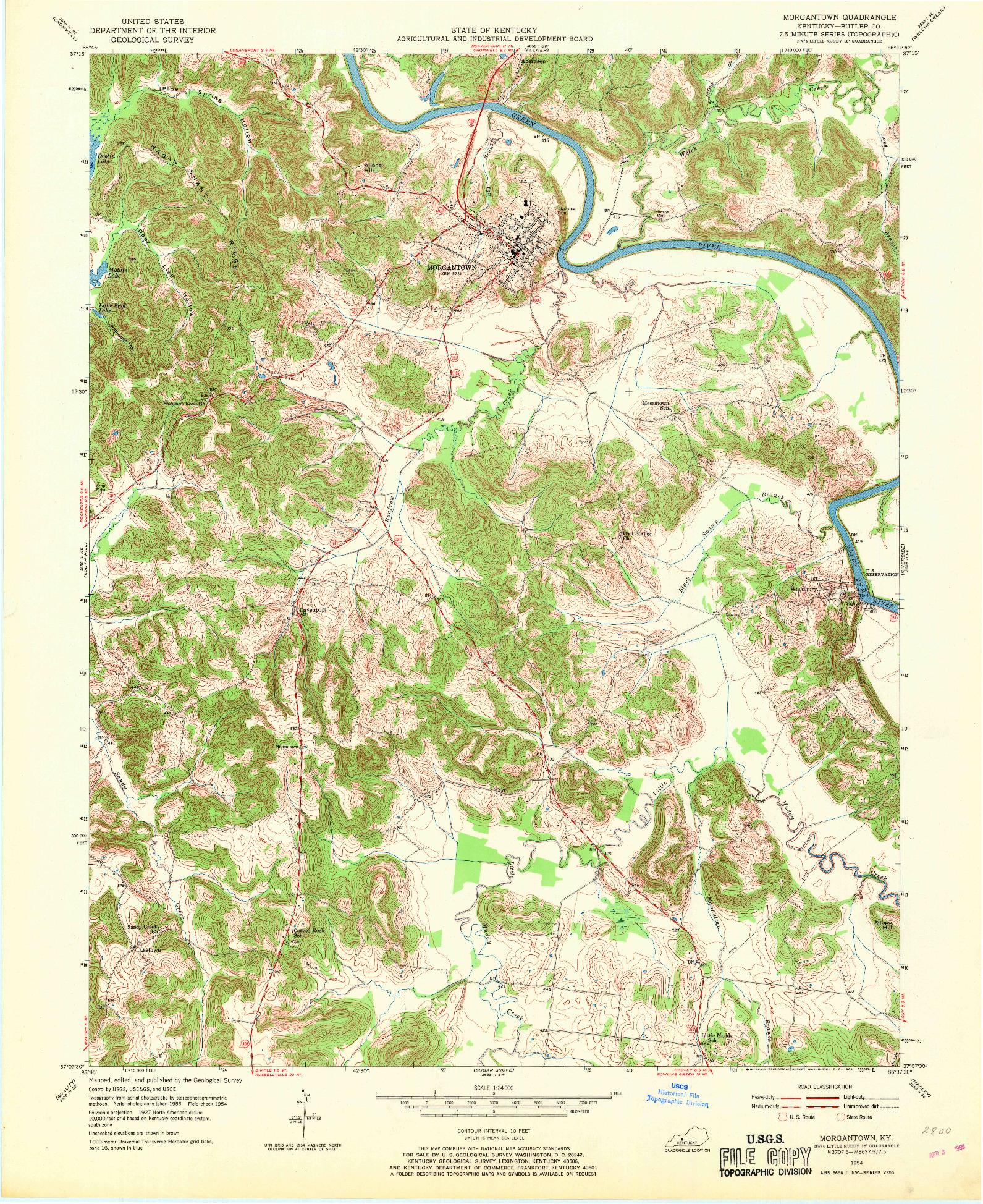USGS 1:24000-SCALE QUADRANGLE FOR MORGANTOWN, KY 1954