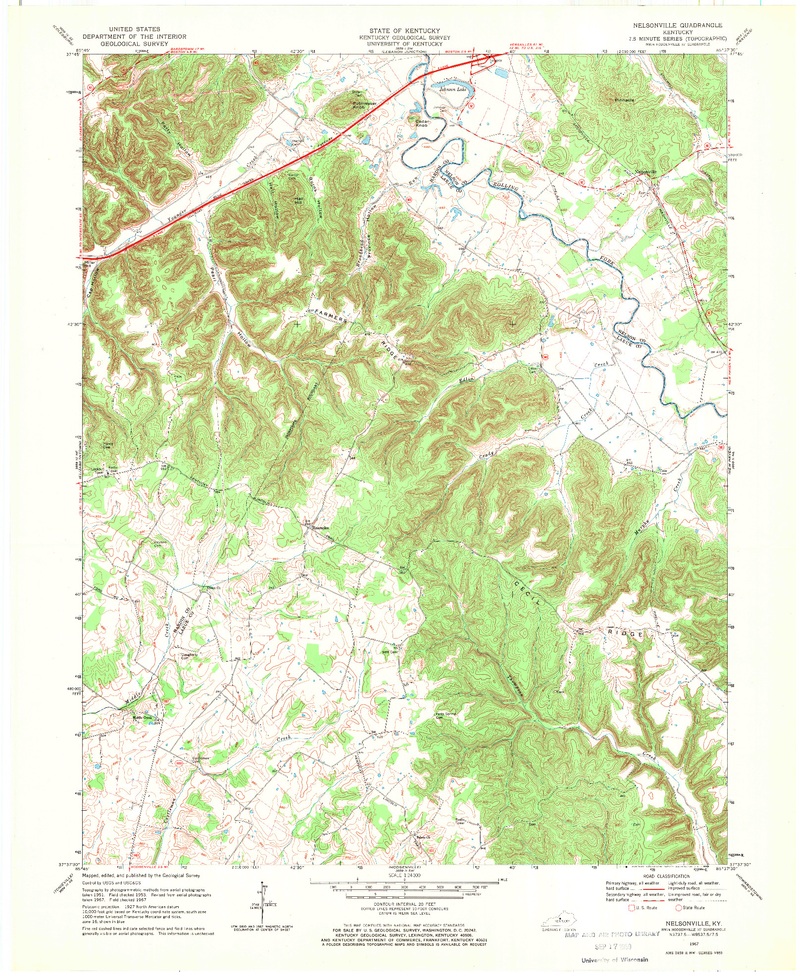 USGS 1:24000-SCALE QUADRANGLE FOR NELSONVILLE, KY 1967