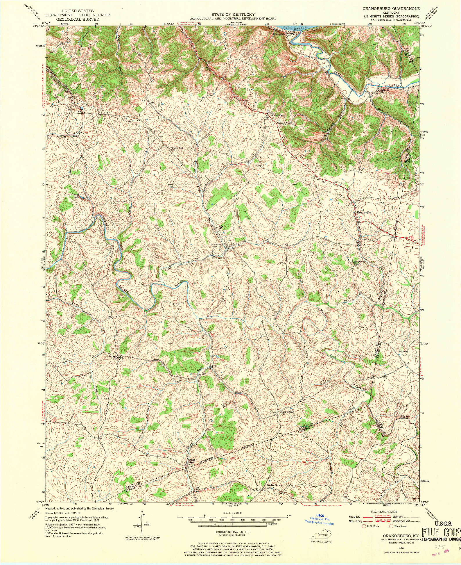 USGS 1:24000-SCALE QUADRANGLE FOR ORANGEBURG, KY 1952