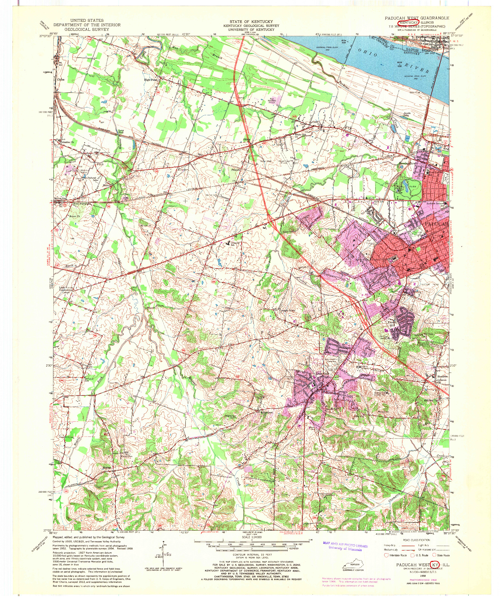 USGS 1:24000-SCALE QUADRANGLE FOR PADUCAH WEST, KY 1958