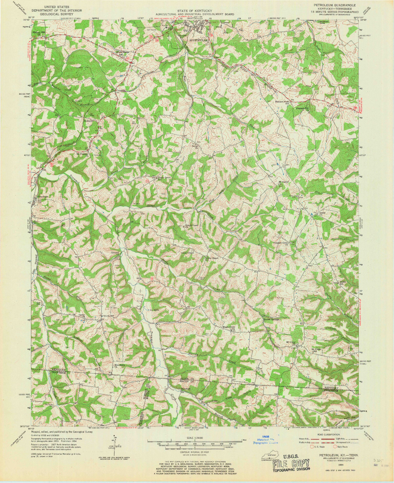 USGS 1:24000-SCALE QUADRANGLE FOR PETROLEUM, KY 1954