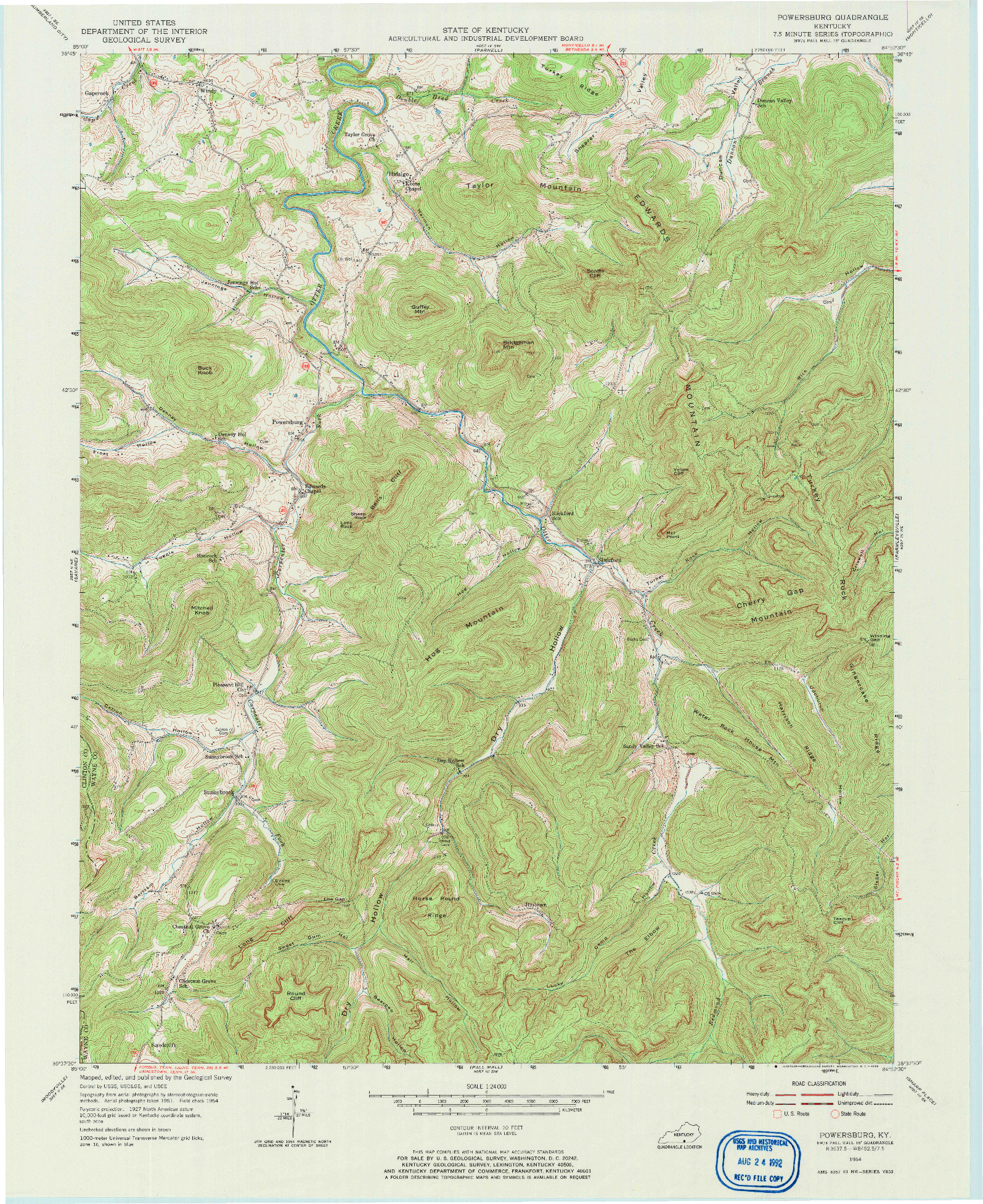 USGS 1:24000-SCALE QUADRANGLE FOR POWERSBURG, KY 1954