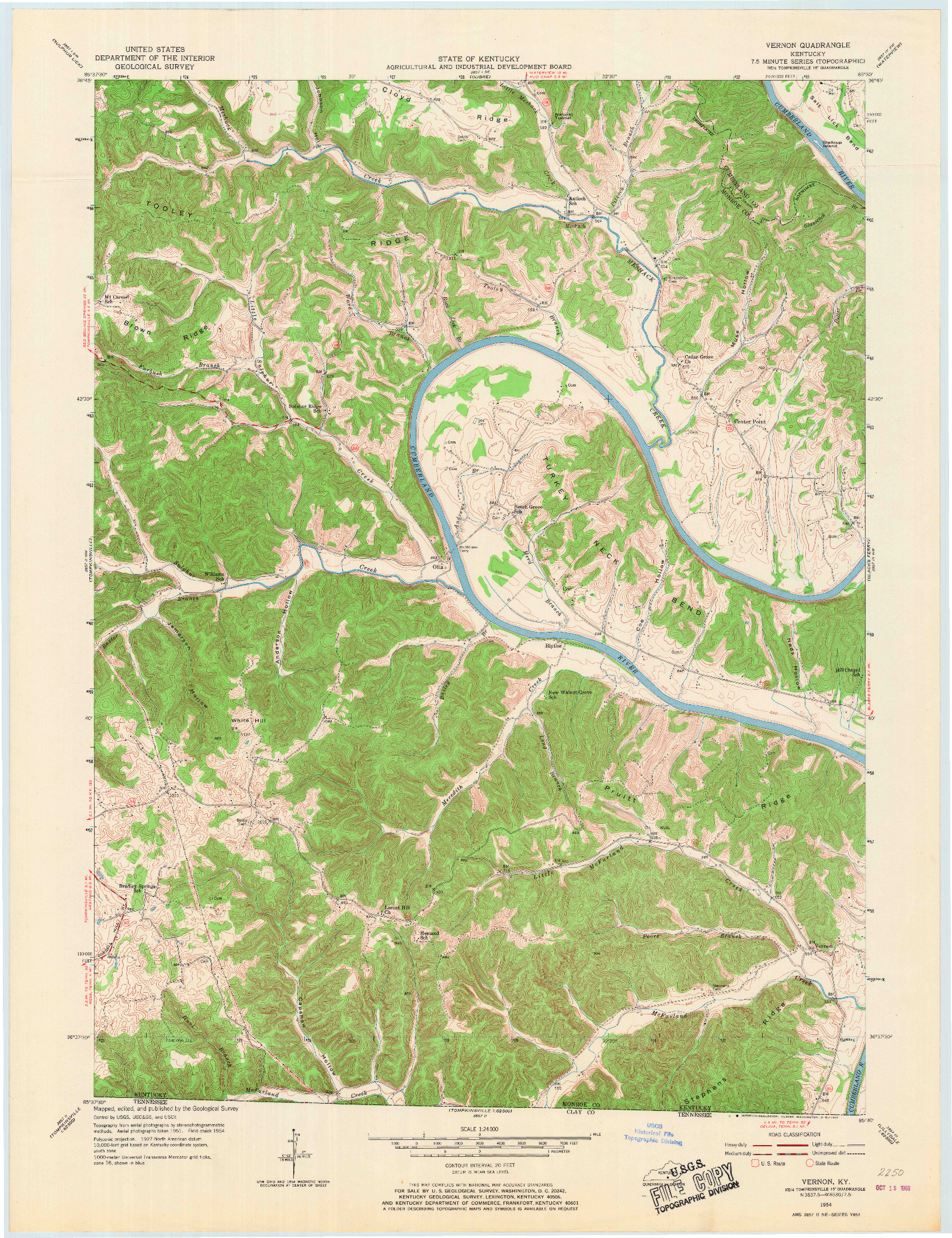 USGS 1:24000-SCALE QUADRANGLE FOR VERNON, KY 1954