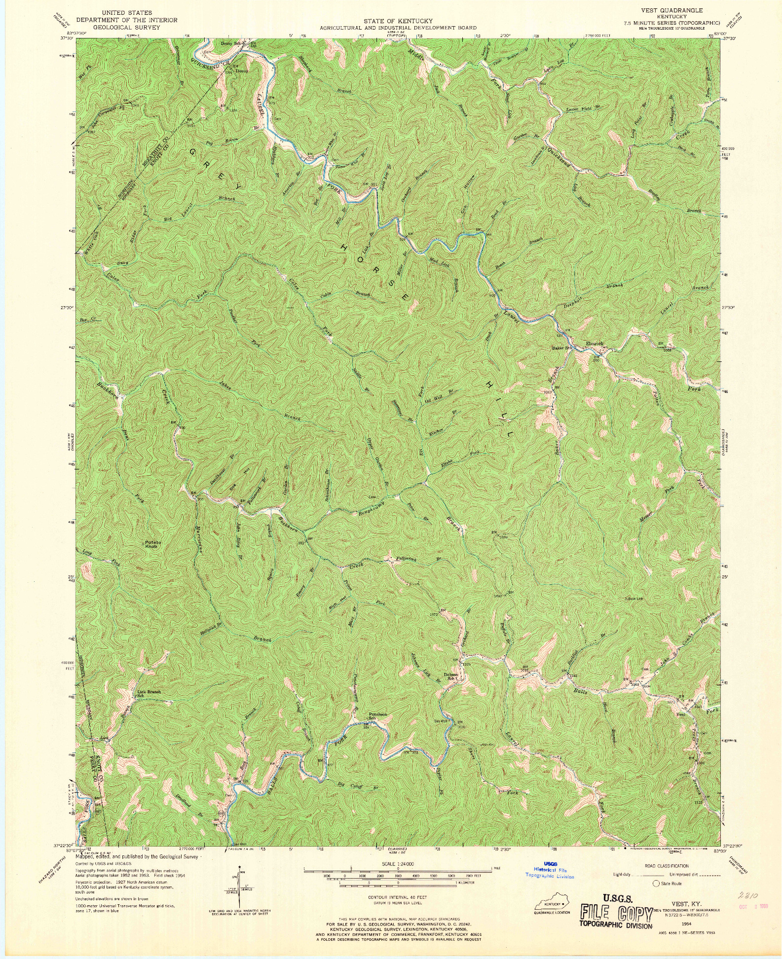 USGS 1:24000-SCALE QUADRANGLE FOR VEST, KY 1954