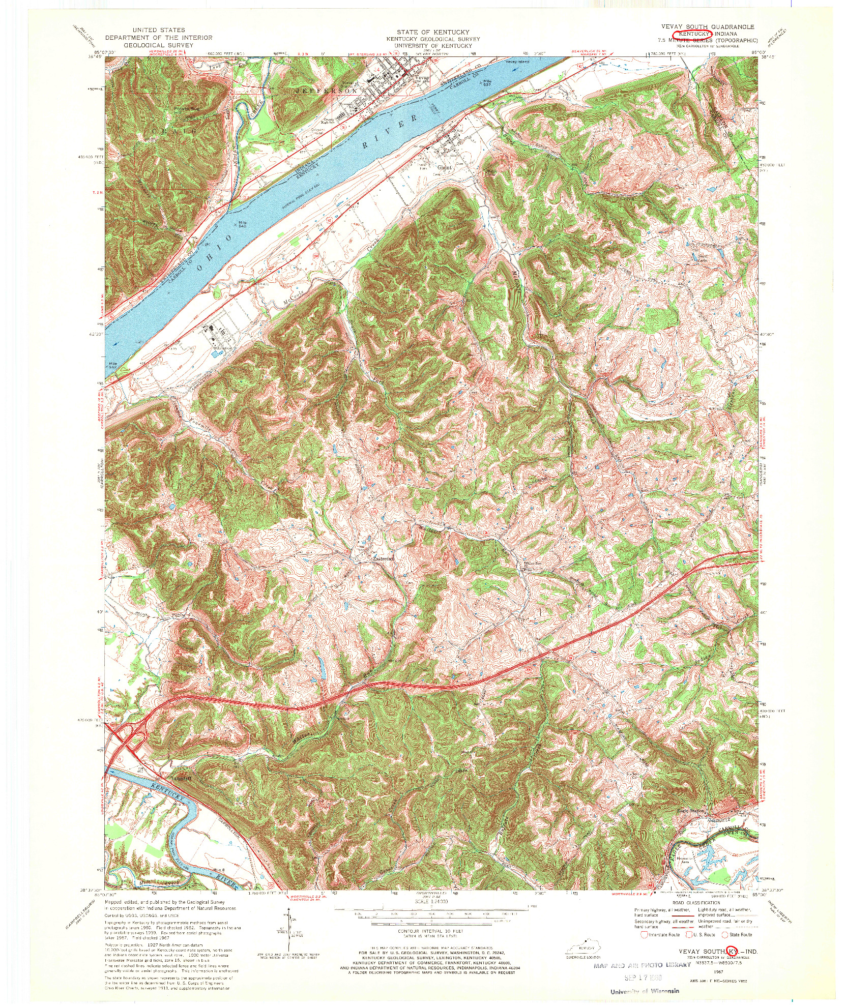 USGS 1:24000-SCALE QUADRANGLE FOR VEVAY SOUTH, KY 1967