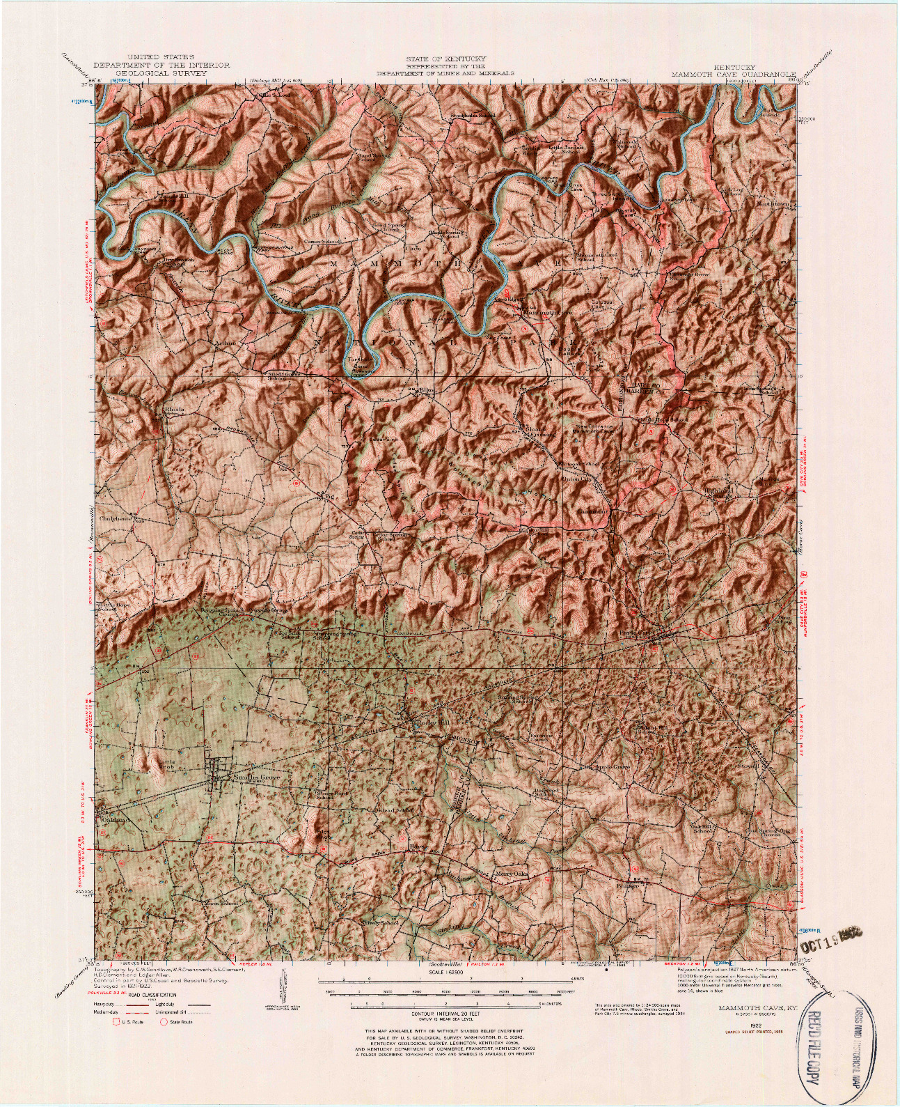 USGS 1:62500-SCALE QUADRANGLE FOR MAMMOTH CAVE, KY 1922