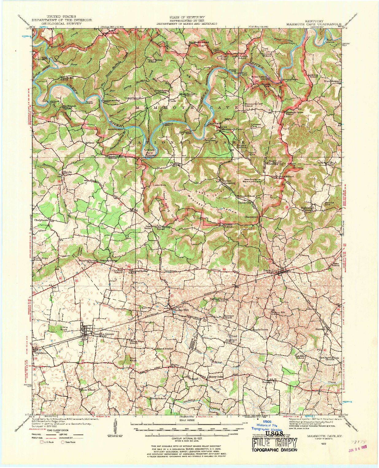 USGS 1:62500-SCALE QUADRANGLE FOR MAMMOTH CAVE, KY 1922