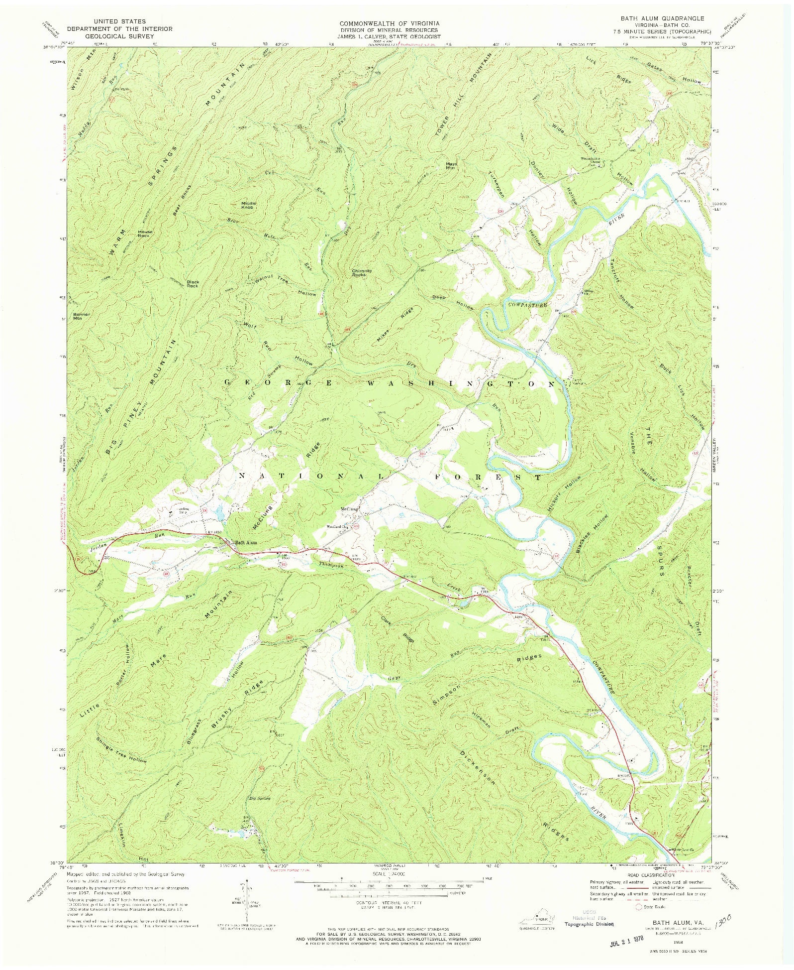 USGS 1:24000-SCALE QUADRANGLE FOR BATH ALUM, VA 1968