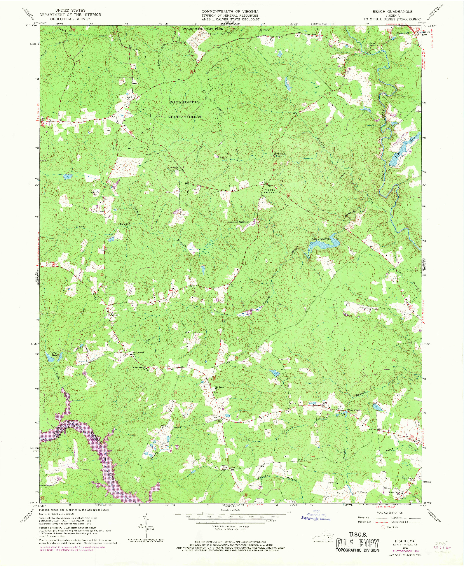 USGS 1:24000-SCALE QUADRANGLE FOR BEACH, VA 1963