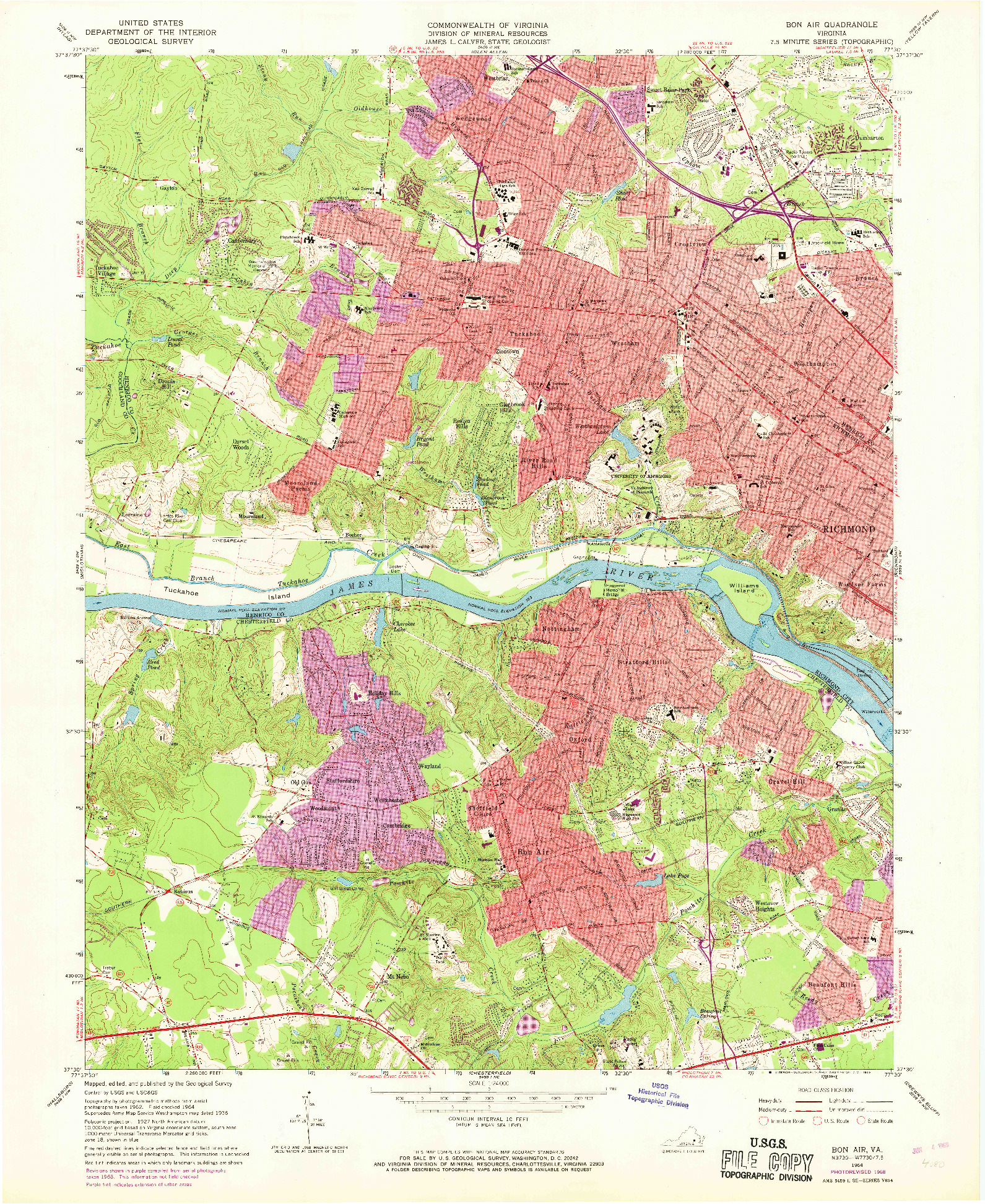 USGS 1:24000-SCALE QUADRANGLE FOR BON AIR, VA 1964