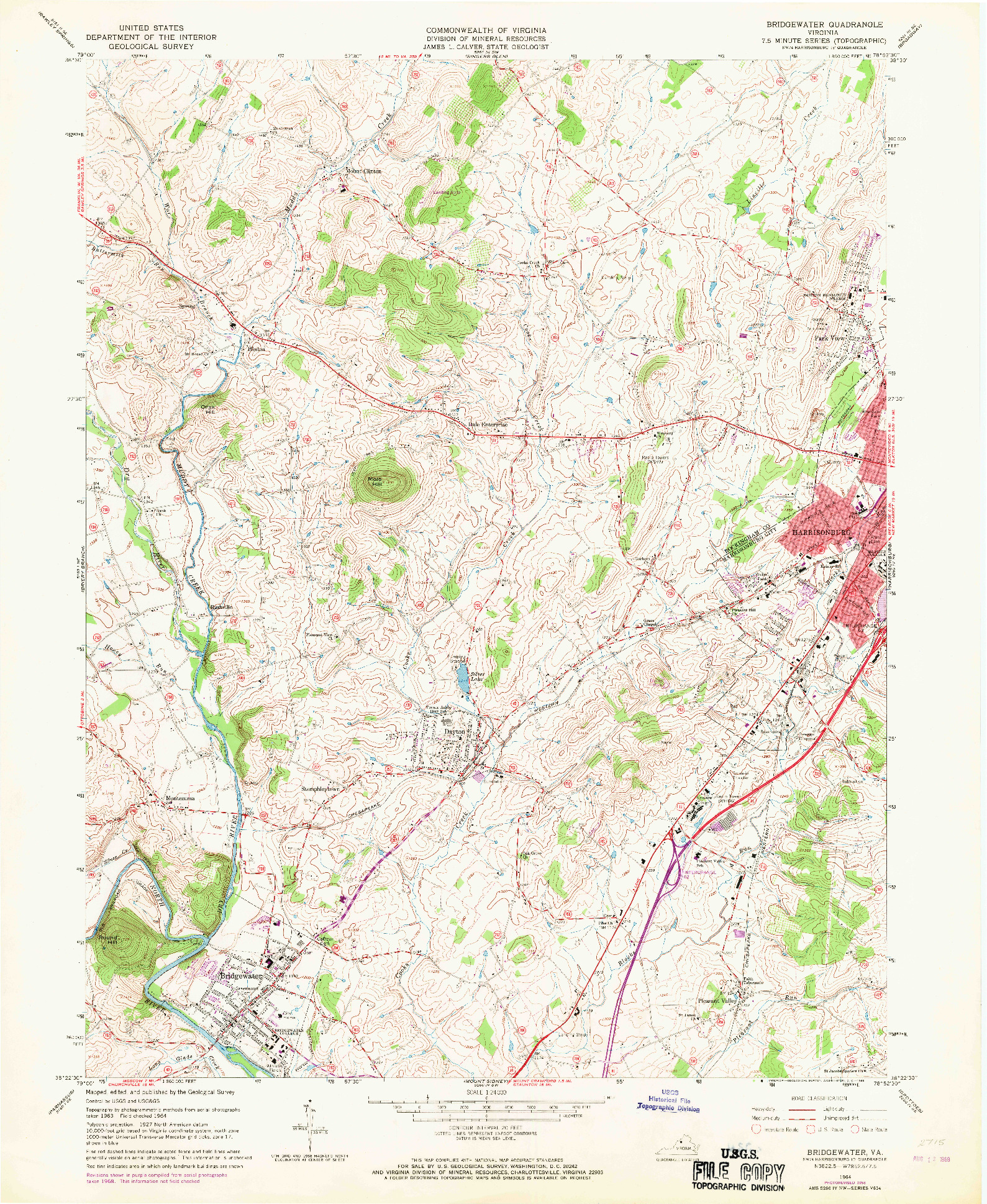 USGS 1:24000-SCALE QUADRANGLE FOR BRIDGEWATER, VA 1964