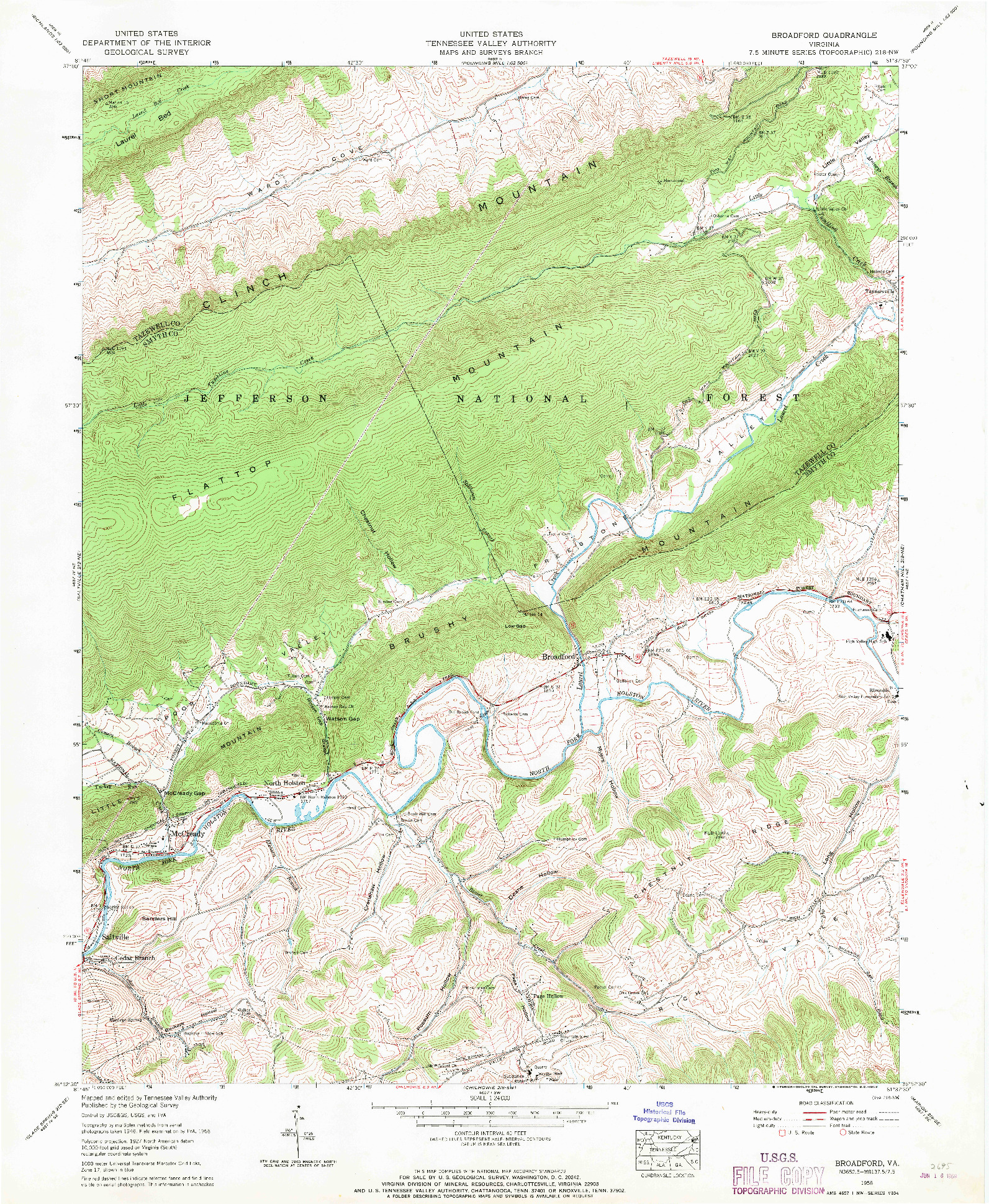 USGS 1:24000-SCALE QUADRANGLE FOR BROADFORD, VA 1958