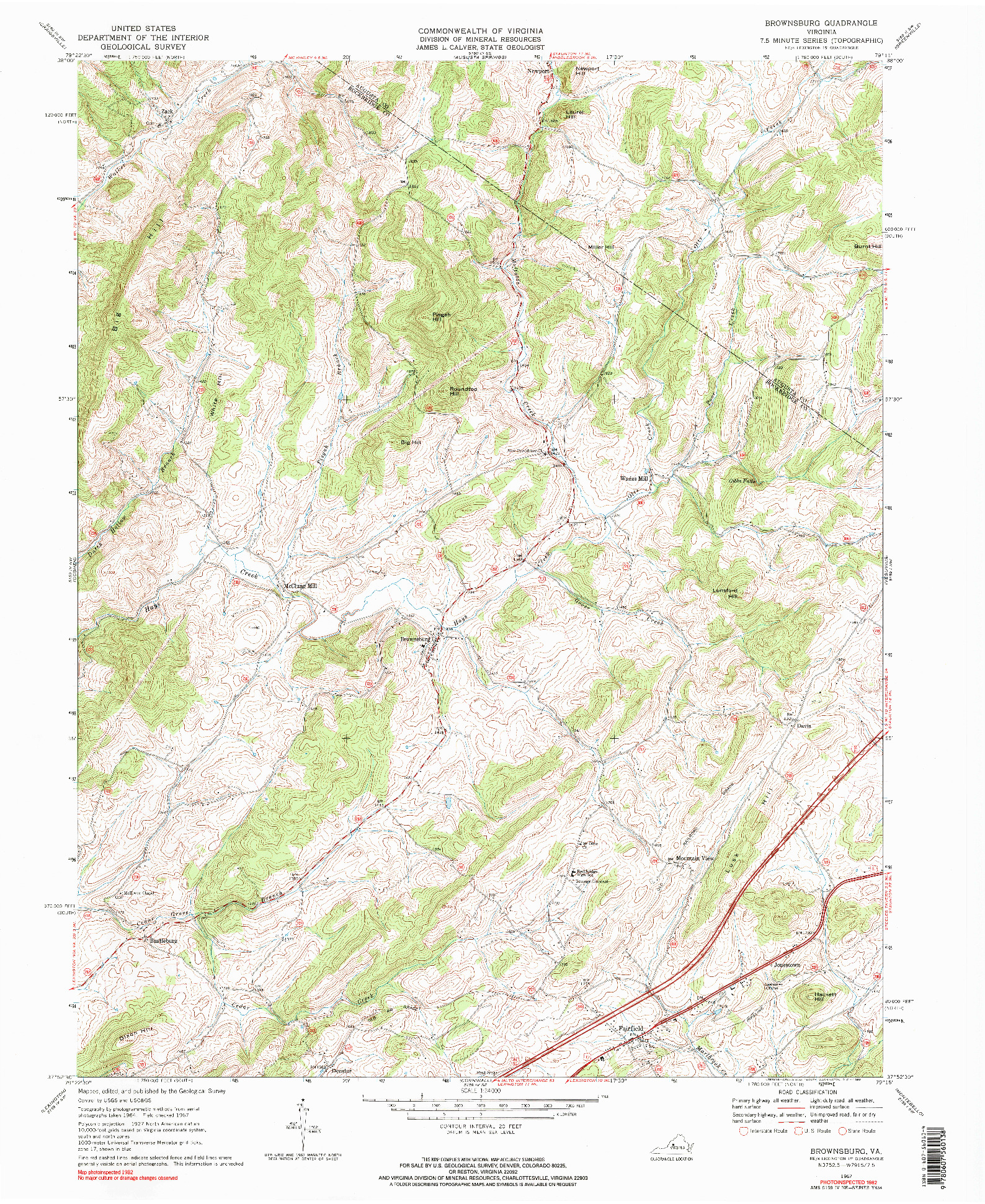 USGS 1:24000-SCALE QUADRANGLE FOR BROWNSBURG, VA 1967