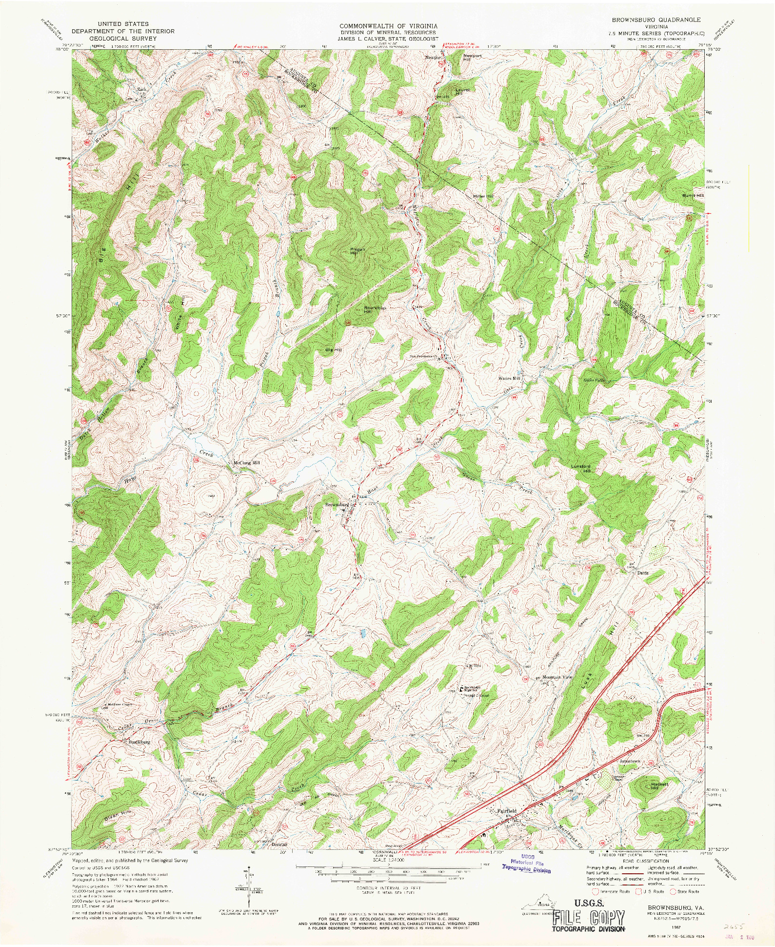 USGS 1:24000-SCALE QUADRANGLE FOR BROWNSBURG, VA 1967