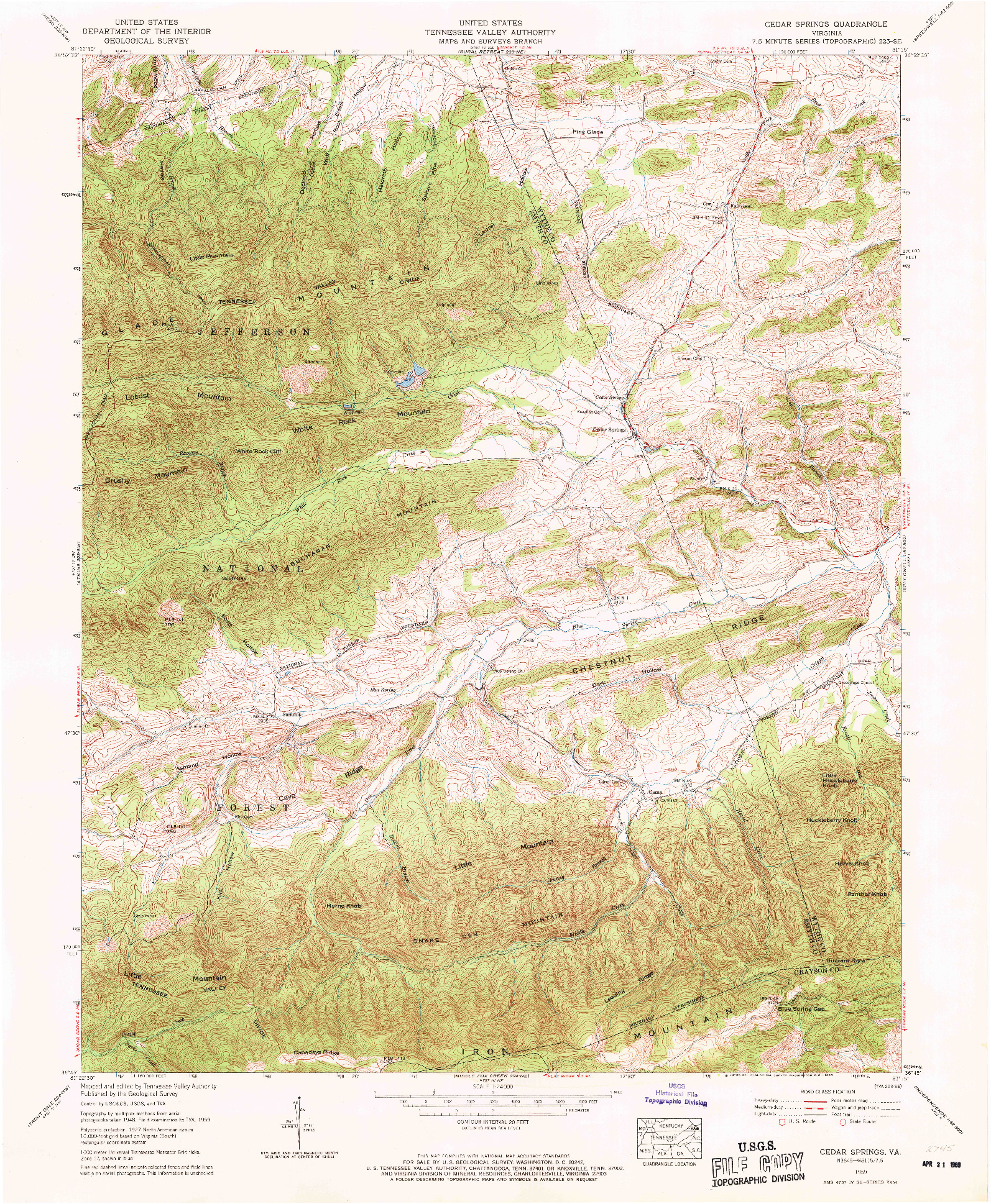 USGS 1:24000-SCALE QUADRANGLE FOR CEDAR SPRINGS, VA 1959