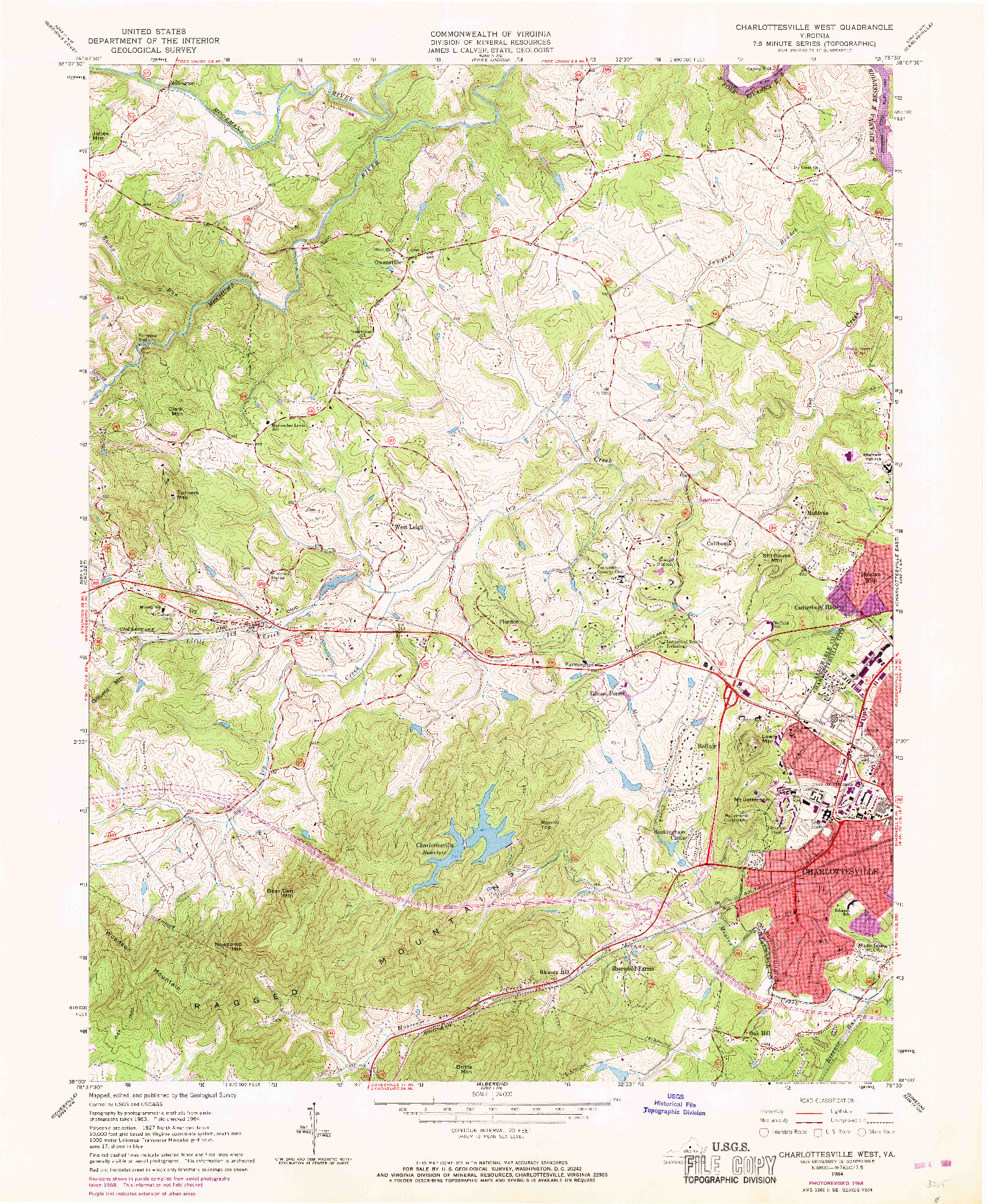 USGS 1:24000-SCALE QUADRANGLE FOR CHARLOTTESVILLE WEST, VA 1964