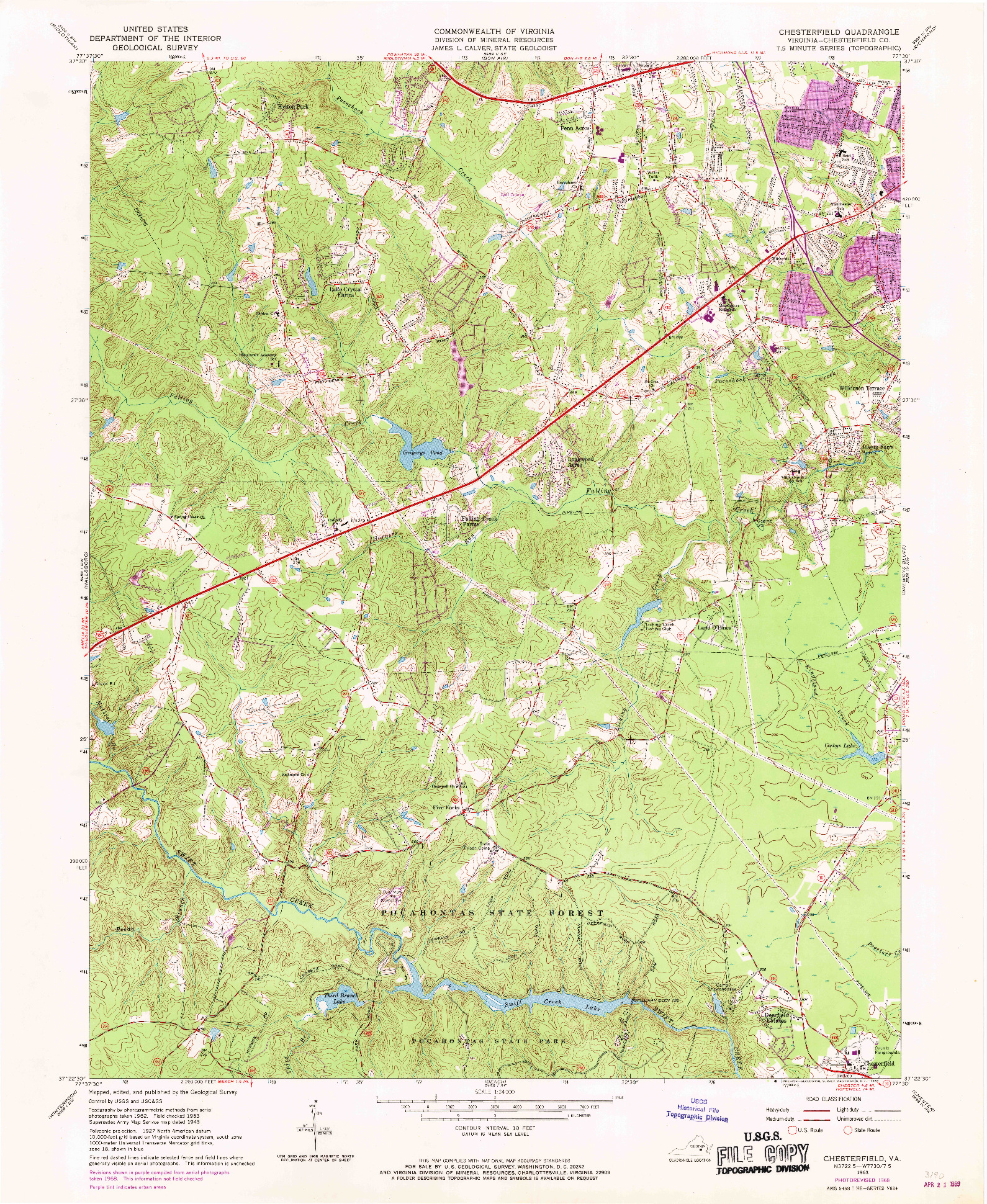 USGS 1:24000-SCALE QUADRANGLE FOR CHESTERFIELD, VA 1963