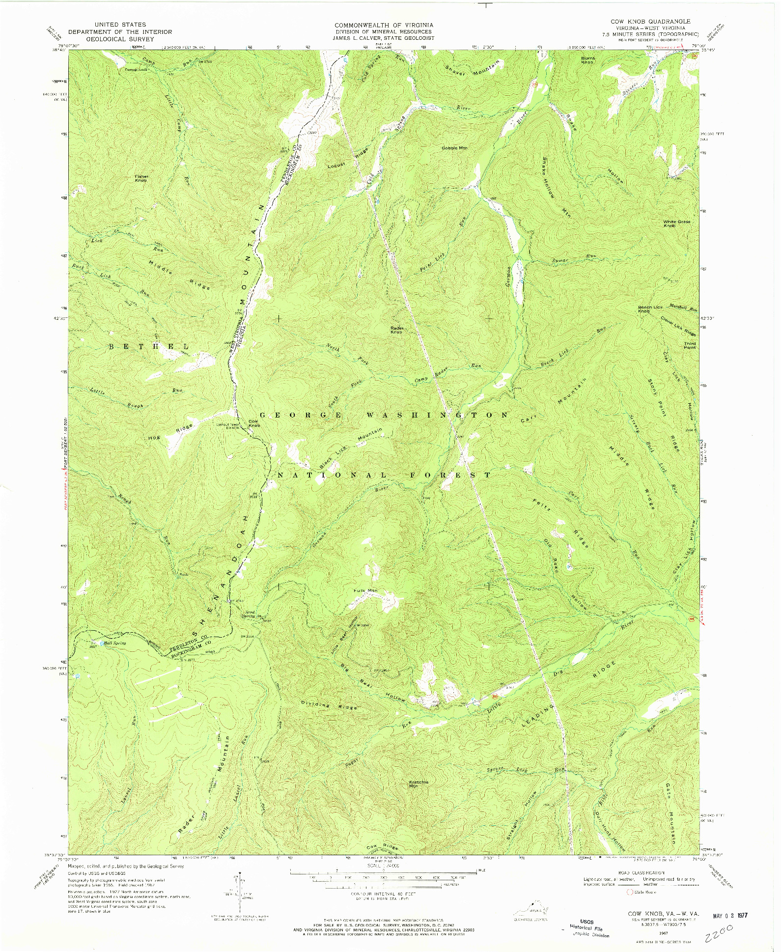 USGS 1:24000-SCALE QUADRANGLE FOR COW KNOB, VA 1967