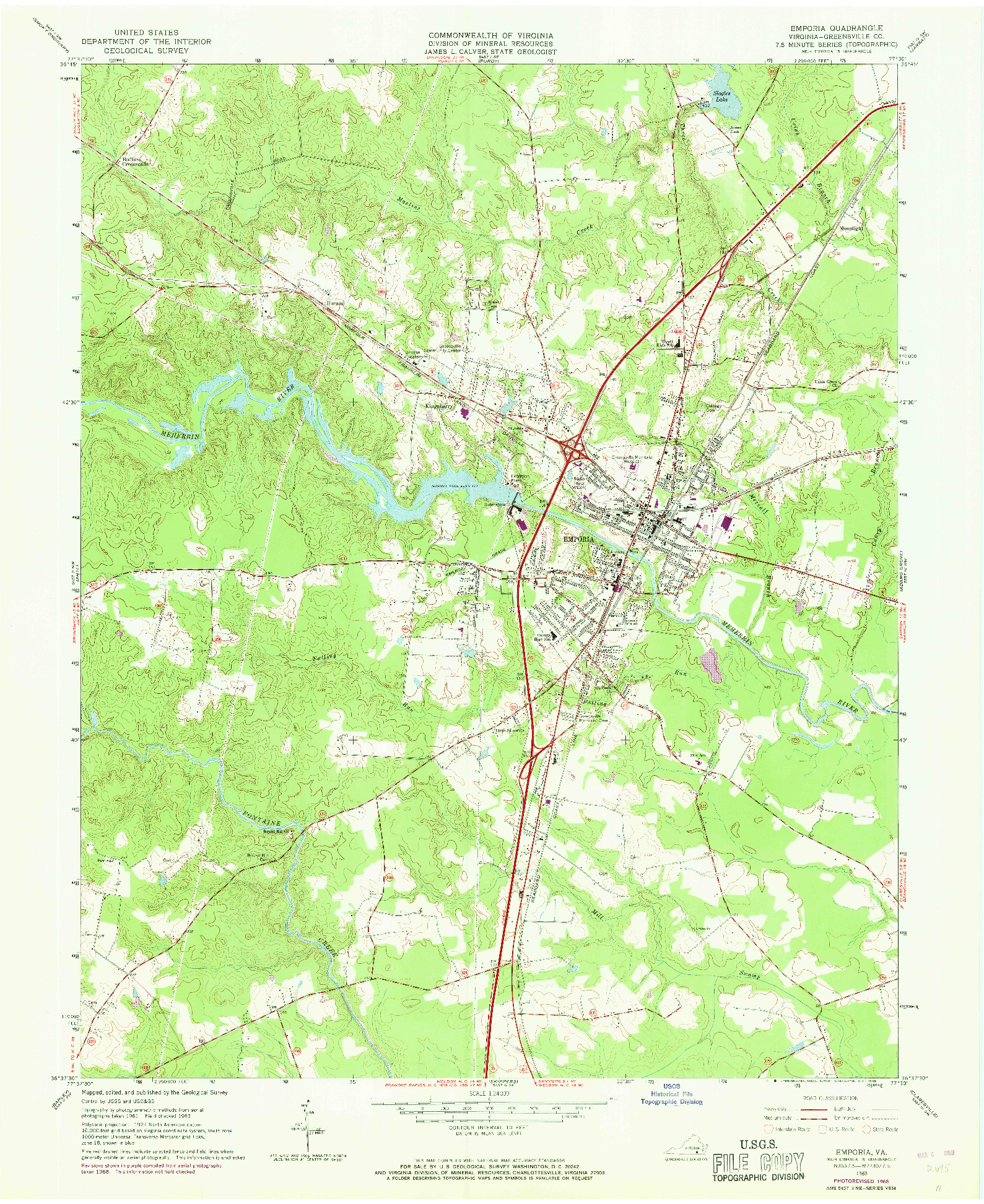 USGS 1:24000-SCALE QUADRANGLE FOR EMPORIA, VA 1963