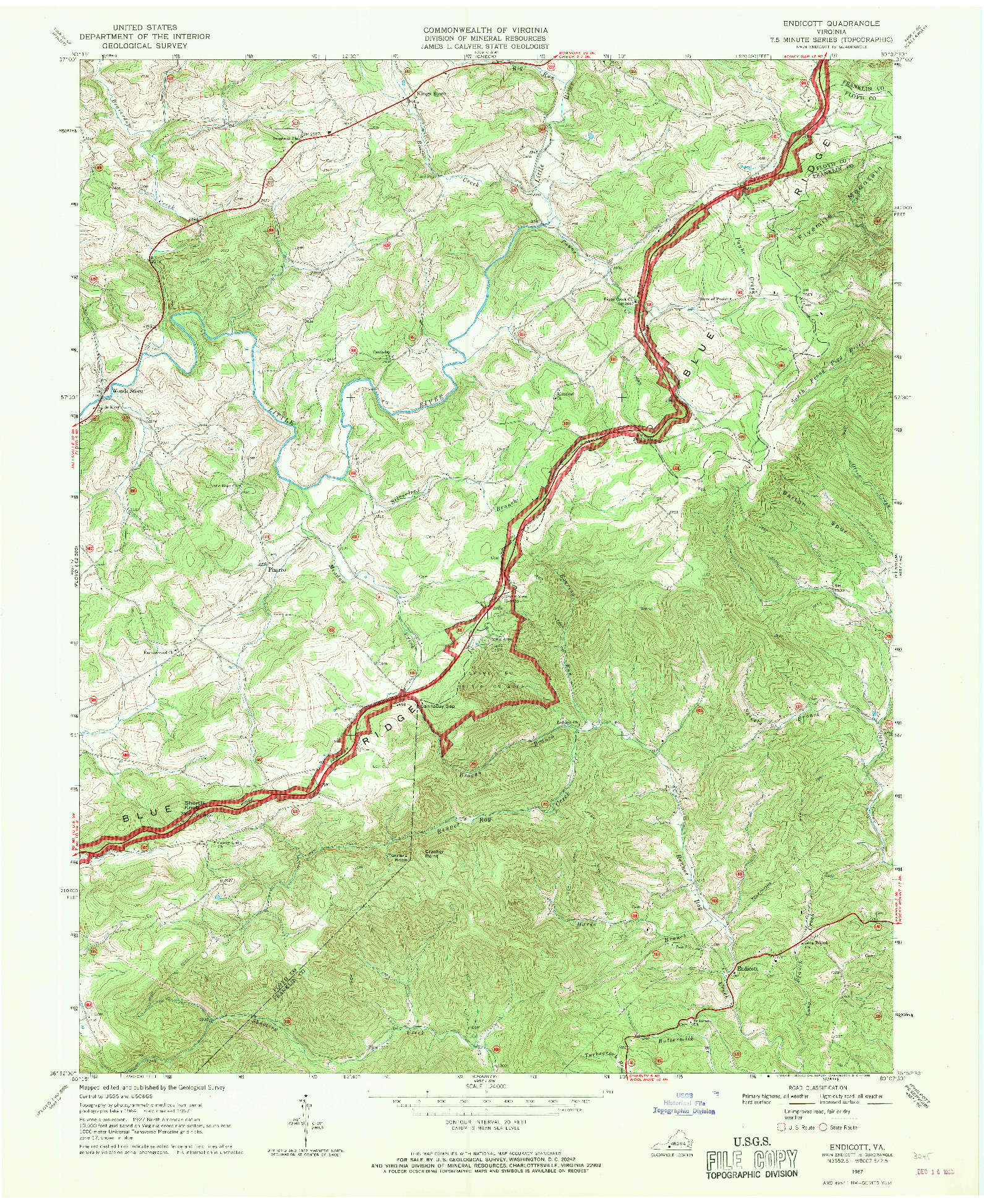 USGS 1:24000-SCALE QUADRANGLE FOR ENDICOTT, VA 1967