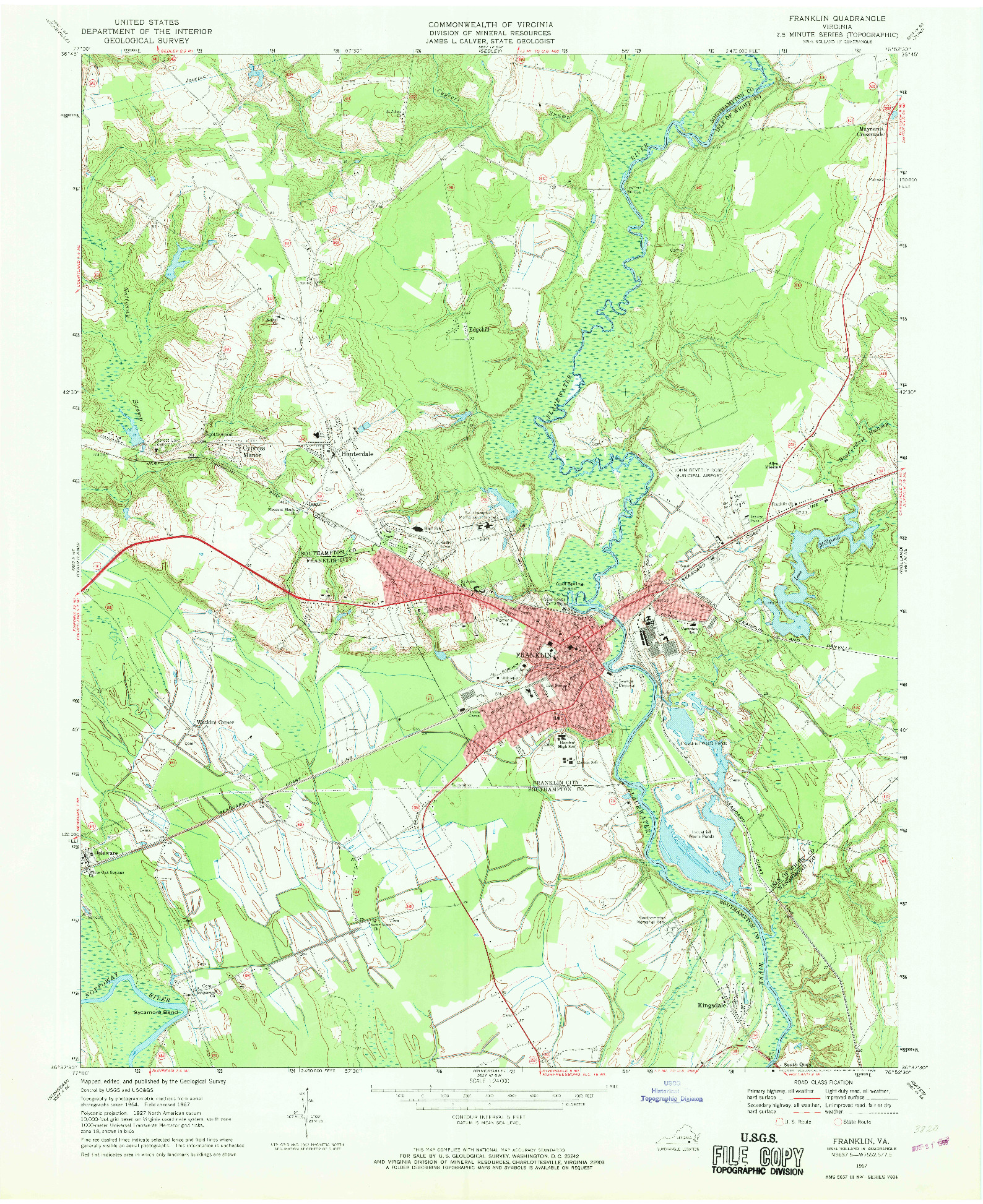 USGS 1:24000-SCALE QUADRANGLE FOR FRANKLIN, VA 1967