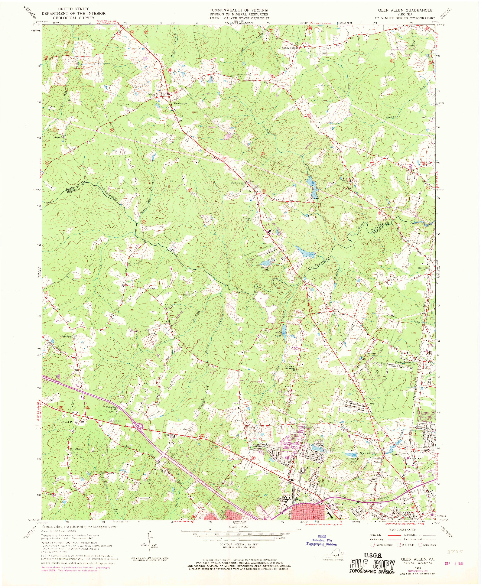 USGS 1:24000-SCALE QUADRANGLE FOR GLEN ALLEN, VA 1963