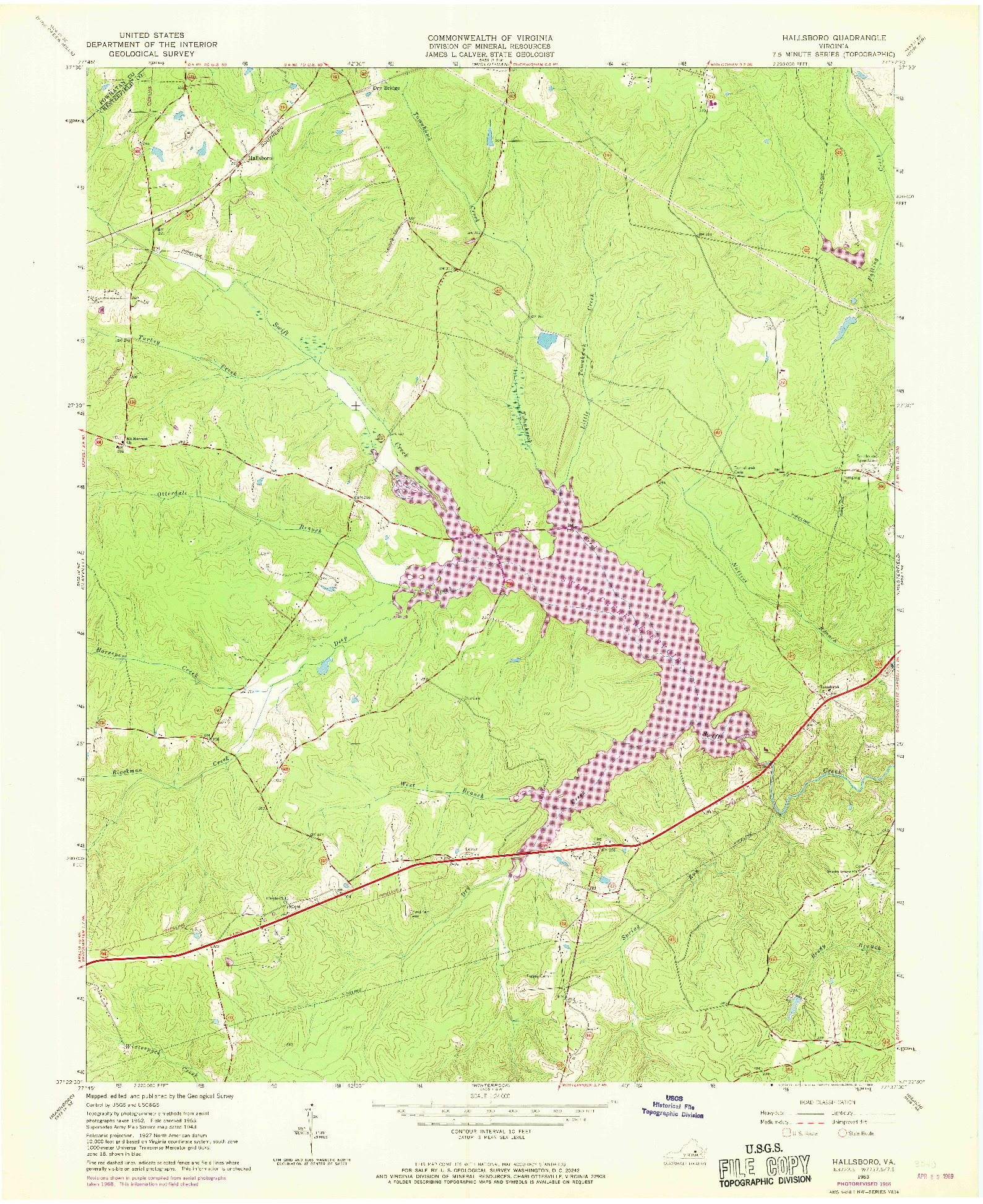 USGS 1:24000-SCALE QUADRANGLE FOR HALLSBORO, VA 1963