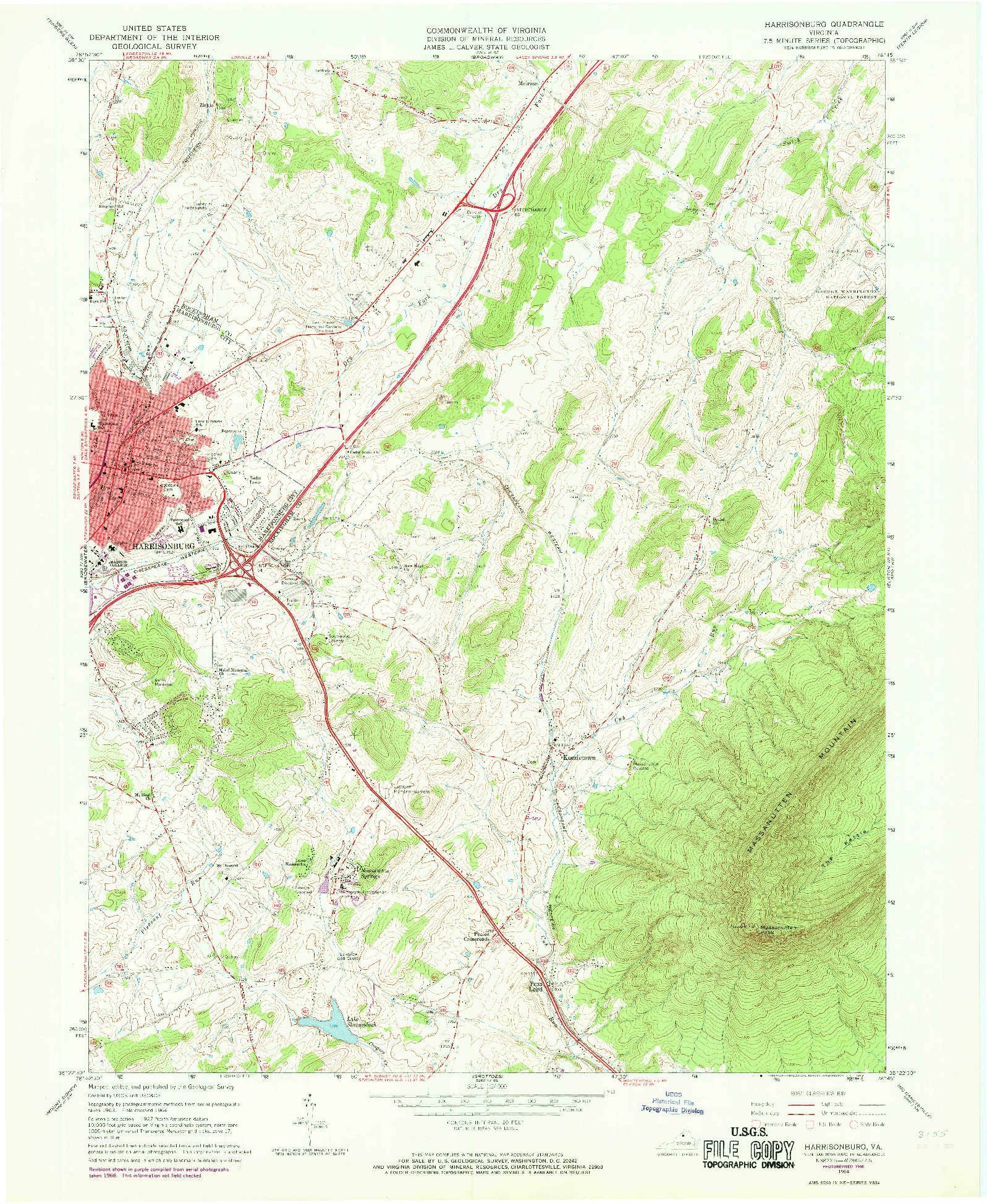 USGS 1:24000-SCALE QUADRANGLE FOR HARRISONBURG, VA 1964