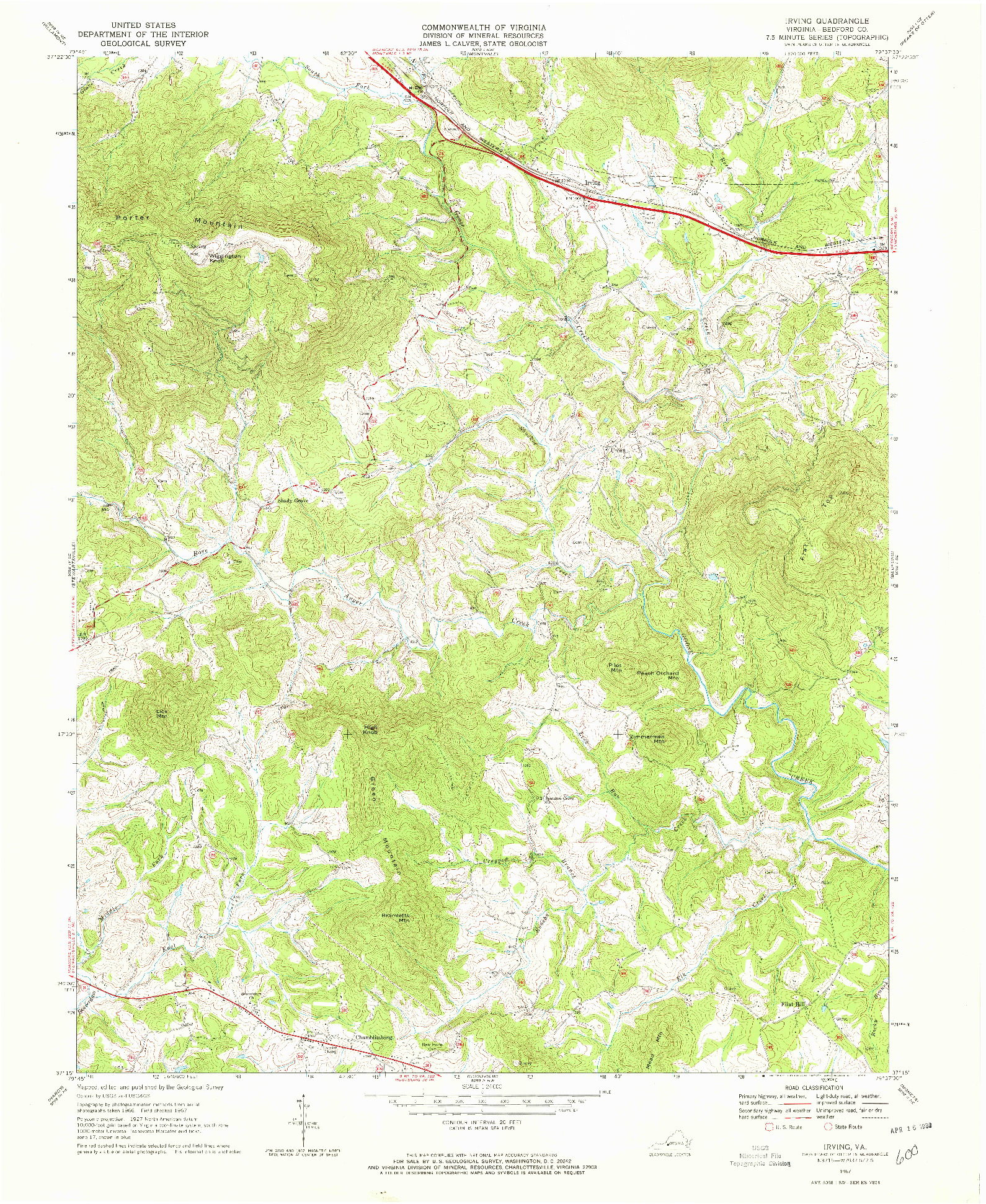 USGS 1:24000-SCALE QUADRANGLE FOR IRVING, VA 1967