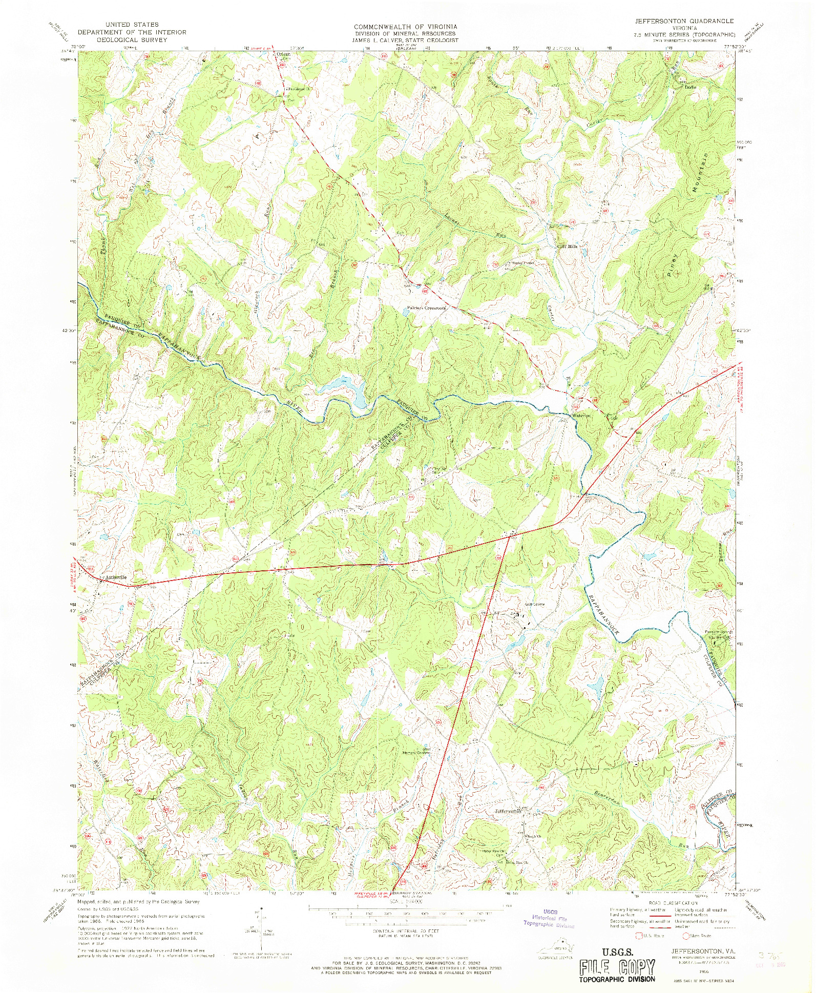 USGS 1:24000-SCALE QUADRANGLE FOR JEFFERSONTON, VA 1966