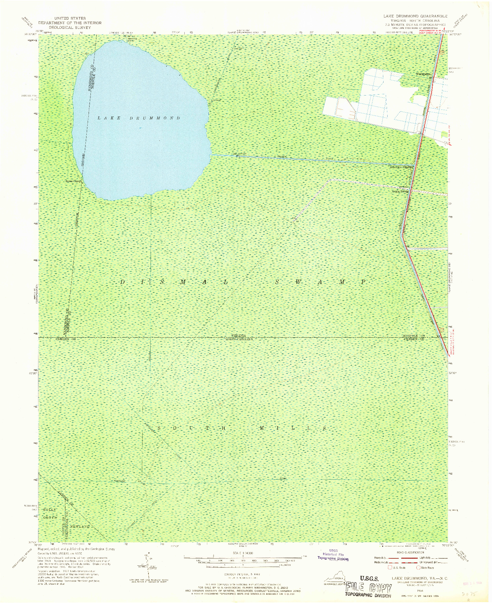 USGS 1:24000-SCALE QUADRANGLE FOR LAKE DRUMMOND, VA 1954