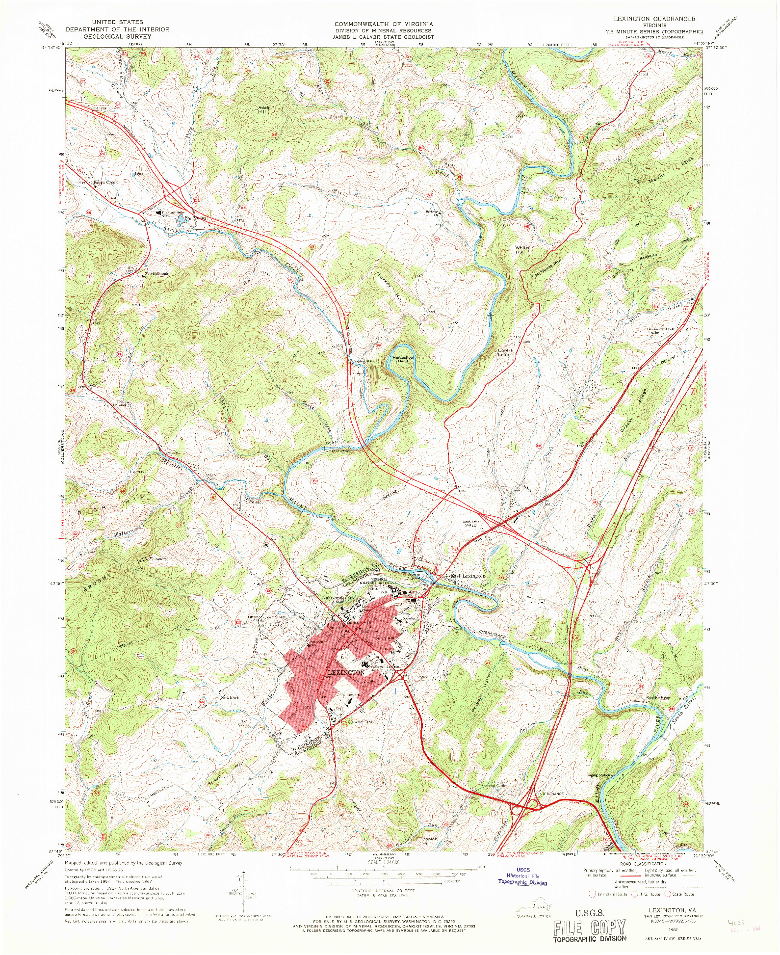 USGS 1:24000-SCALE QUADRANGLE FOR LEXINGTON, VA 1967