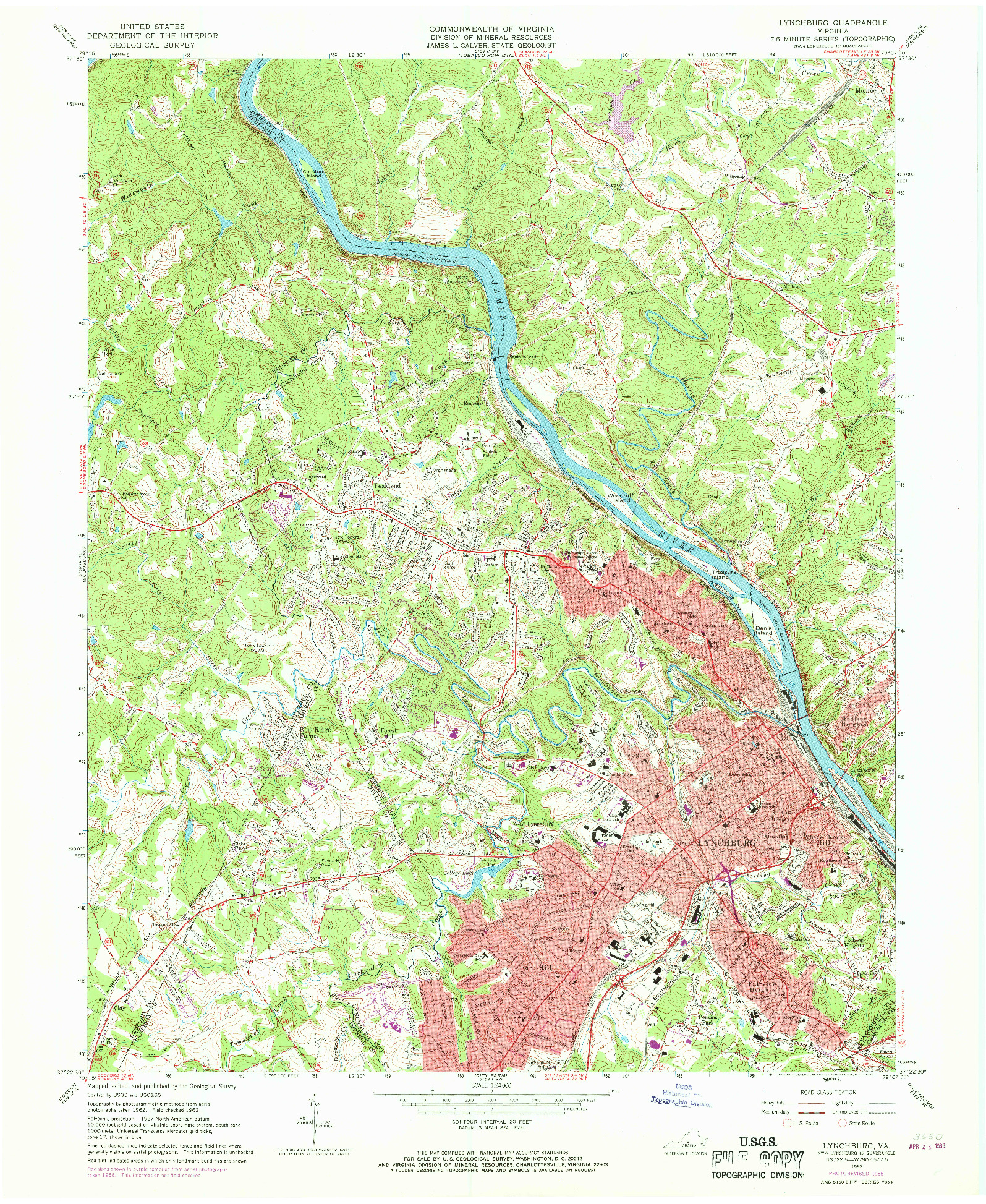 USGS 1:24000-SCALE QUADRANGLE FOR LYNCHBURG, VA 1963