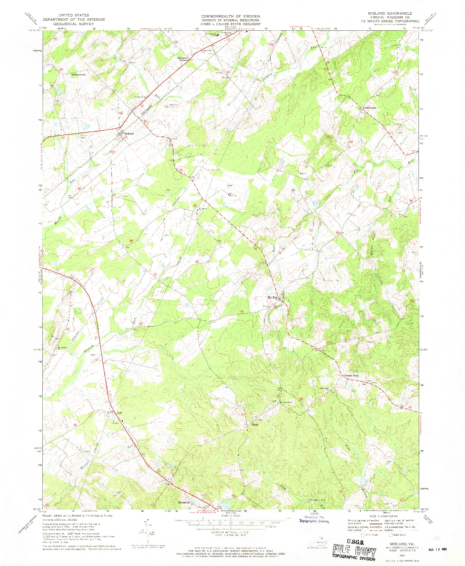 USGS 1:24000-SCALE QUADRANGLE FOR MIDLAND, VA 1967